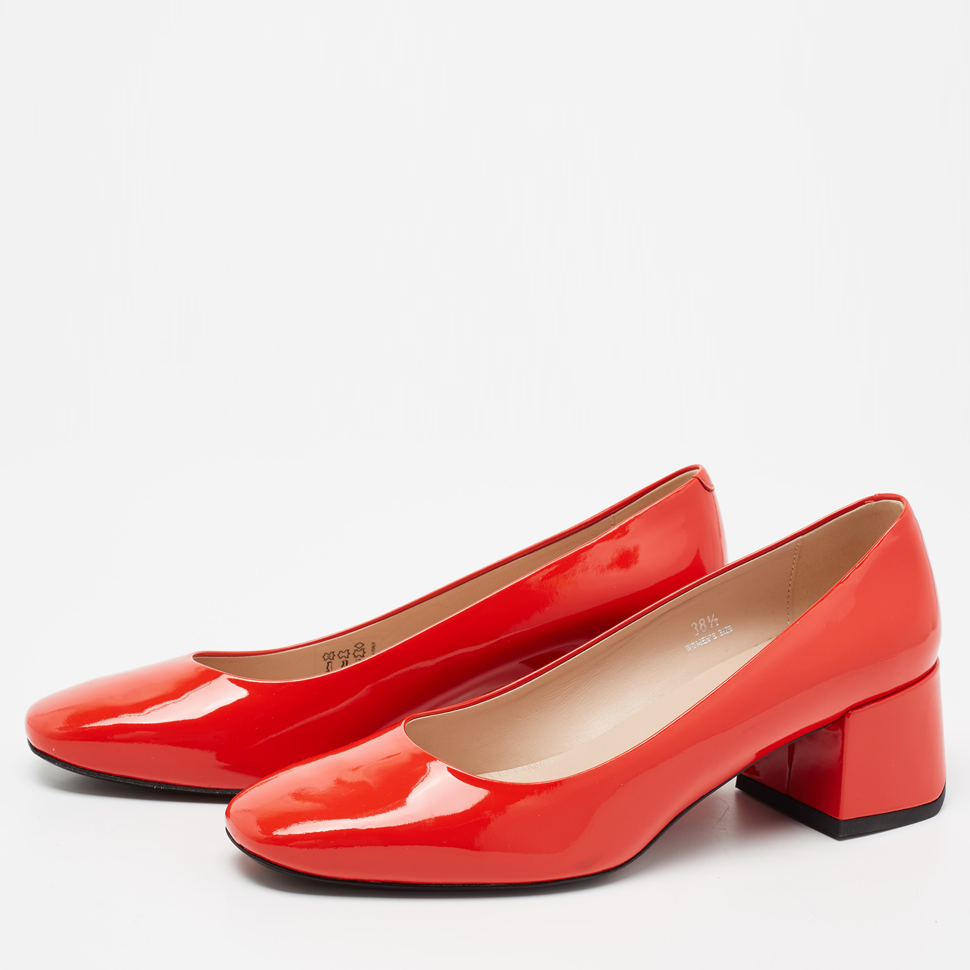 

Tod's Orange Patent Leather Block Heel Pumps Size