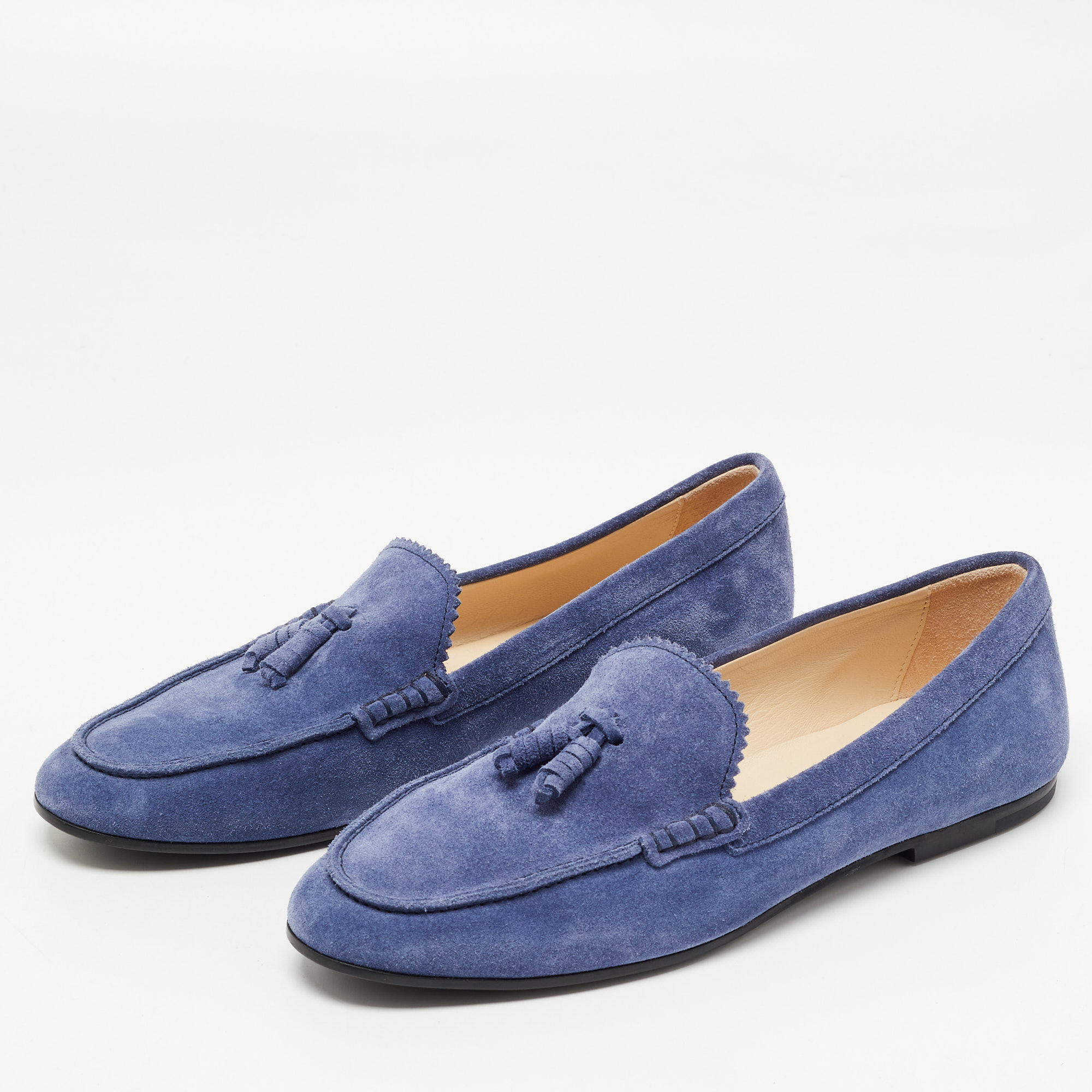 

Tod's Blue Suede Slip On Loafers Size