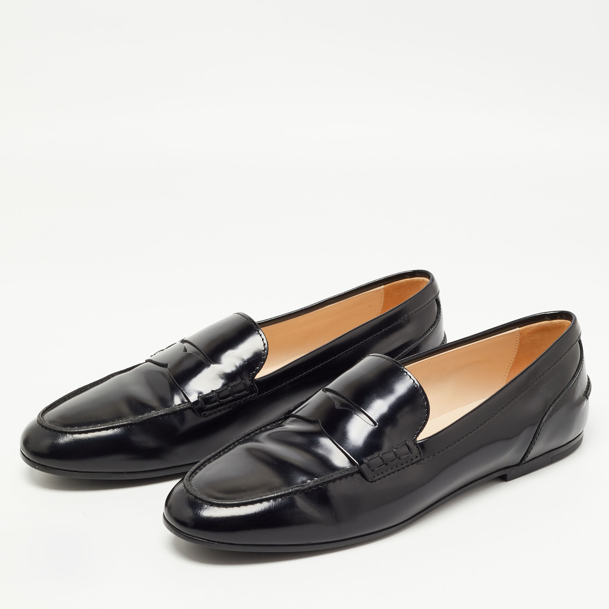 

Tod's Black Leather Penny Loafers Size