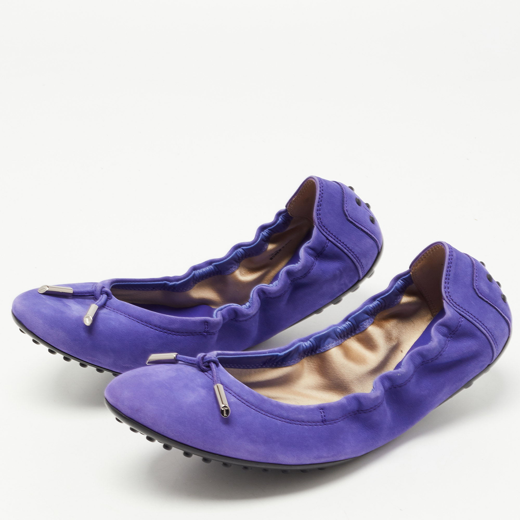 

Tod's Purple Nubuck Leather Bow Scrunch Ballet Flats Size