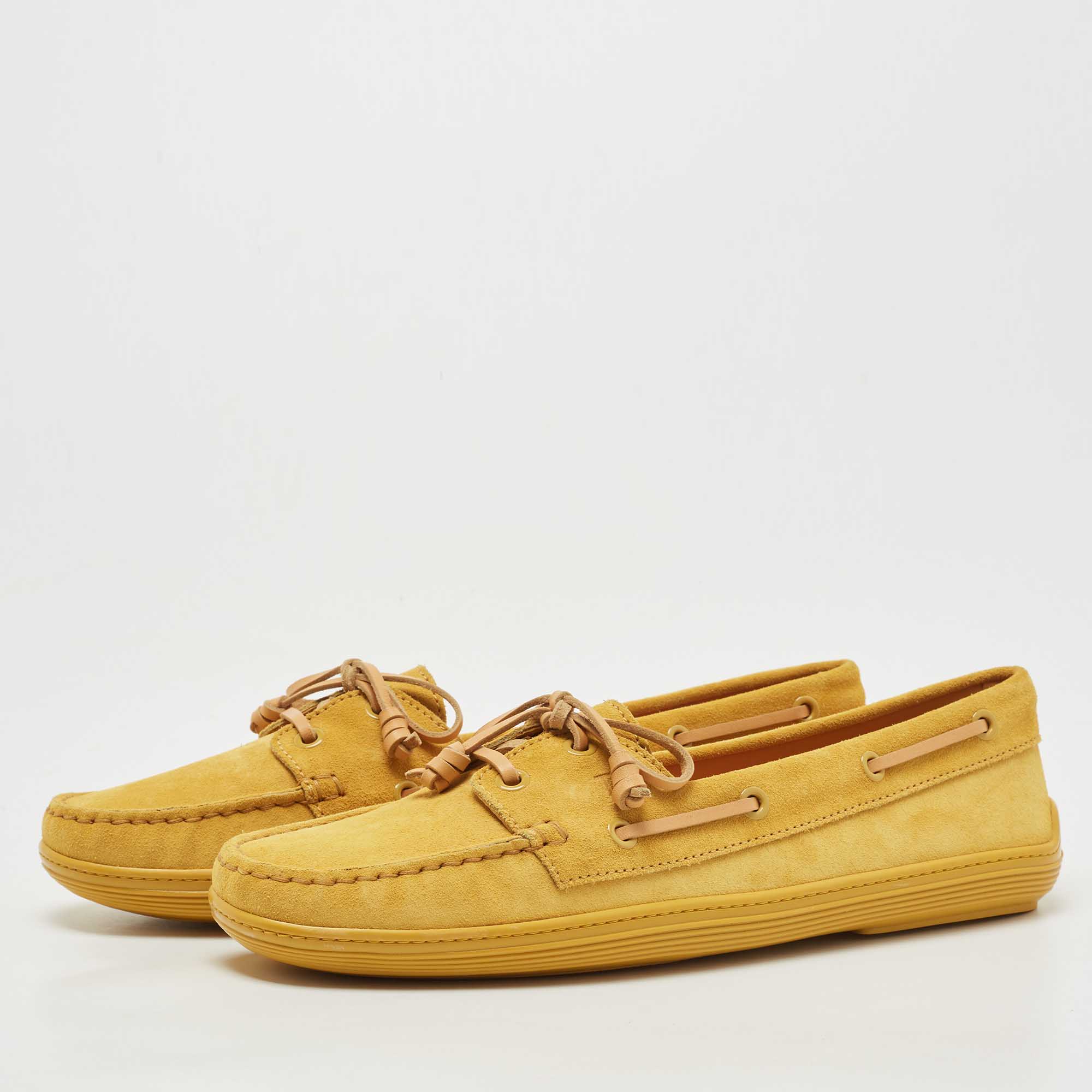 

Tod's Yellow Suede Lace Up Loafers Size