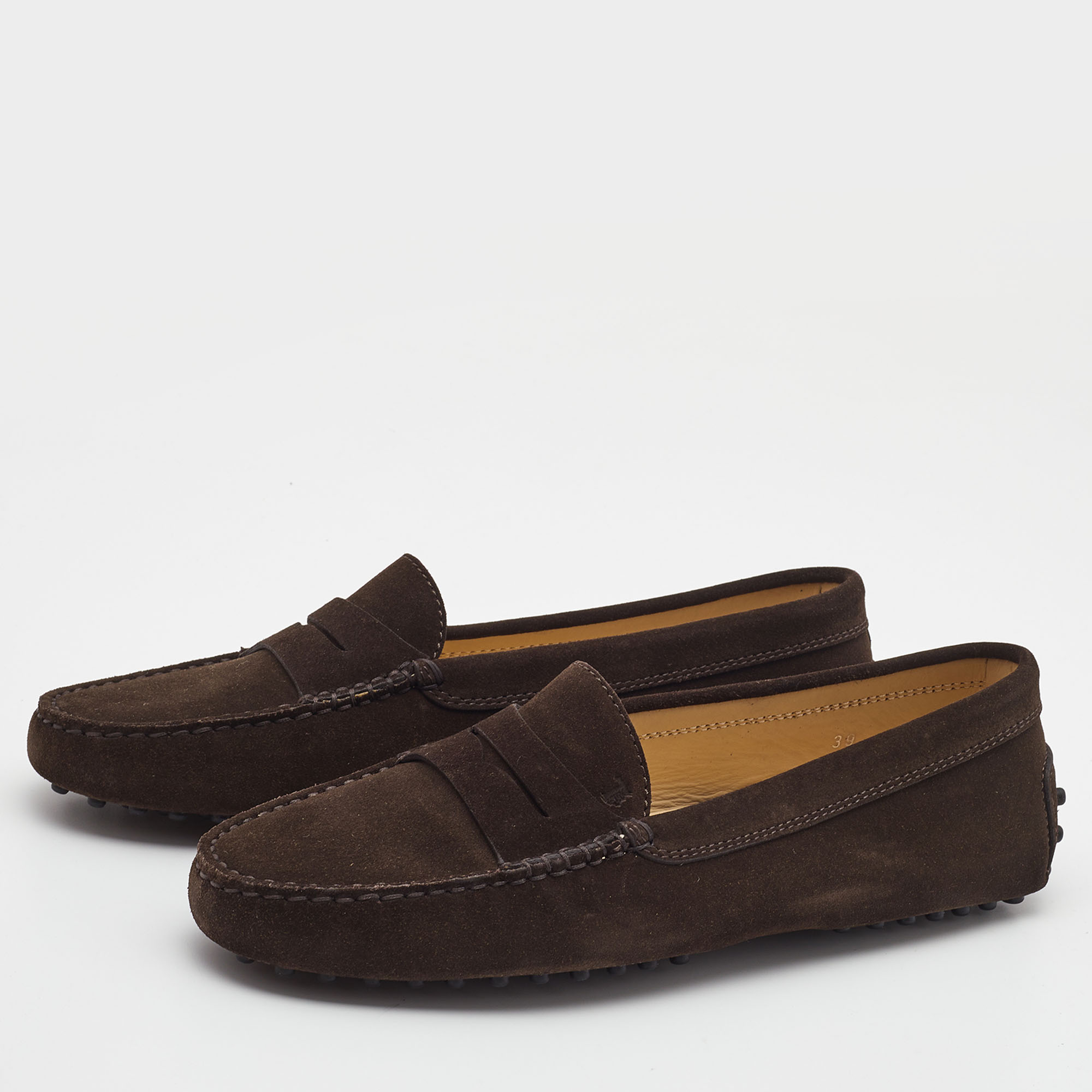 

Tod's Dark Brown Suede Penny Driving Loafers Size