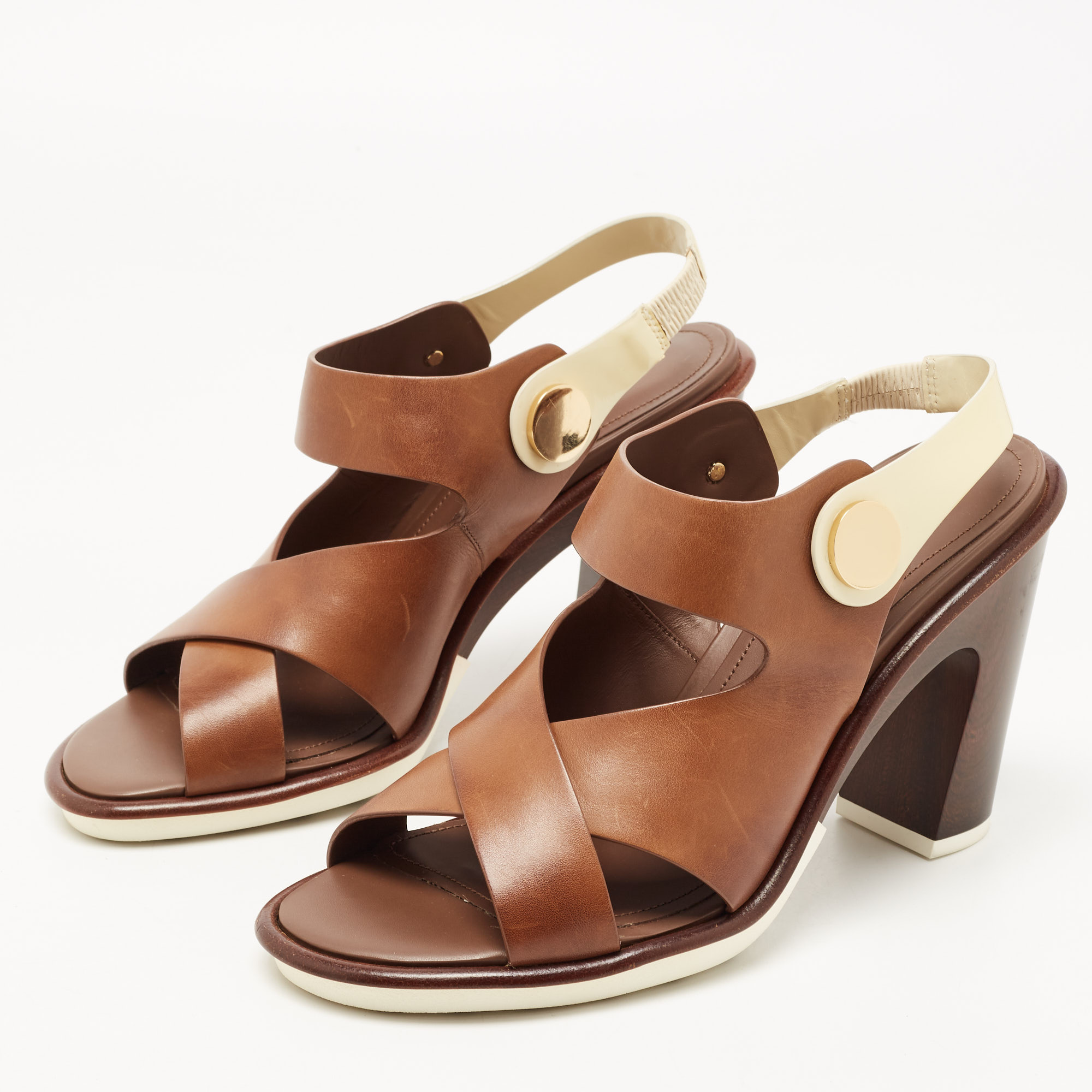 

Tod's Brown Leather Block Heel Slingback Sandals Size