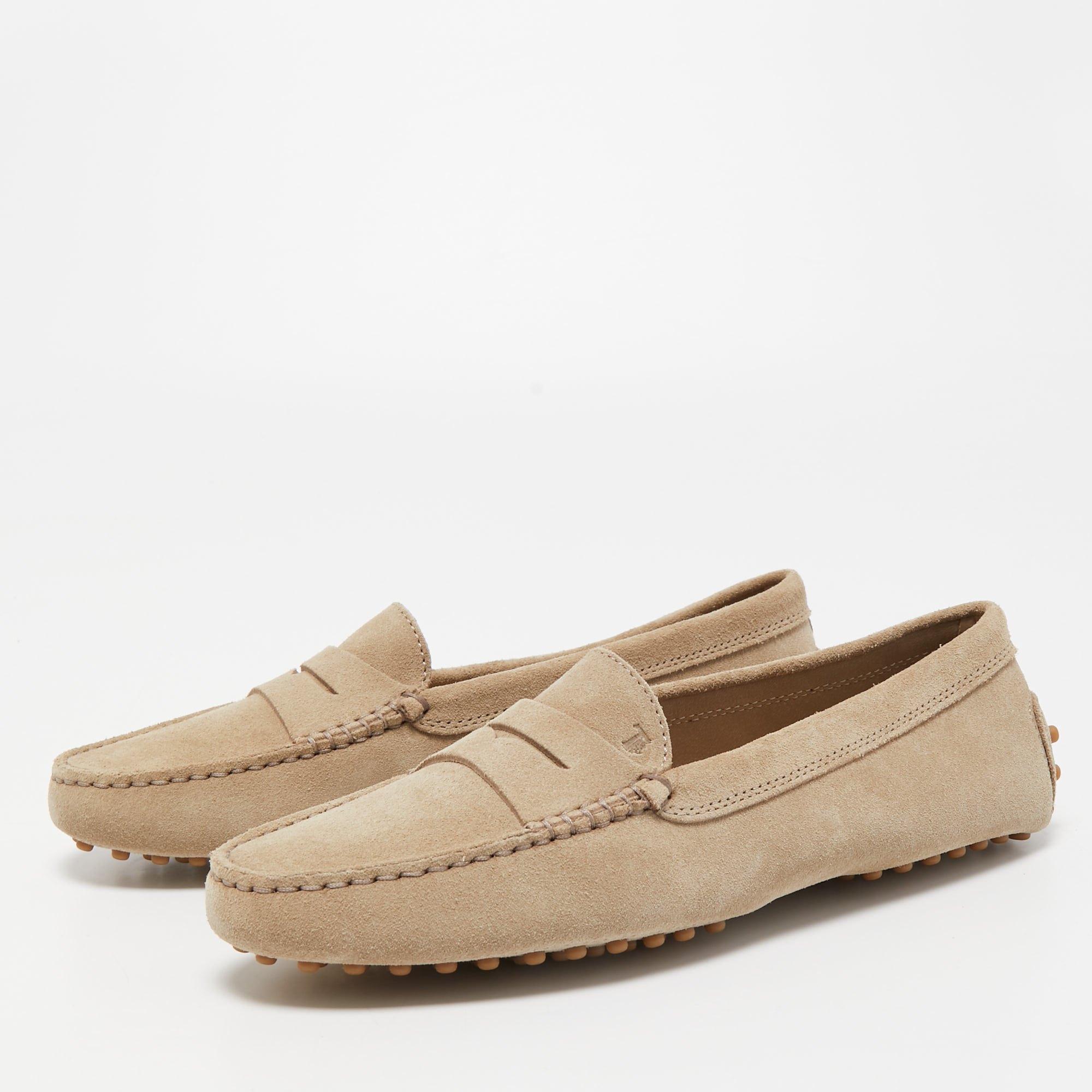 

Tod's Beige Suede Gommino Penny Slip On Loafers Size