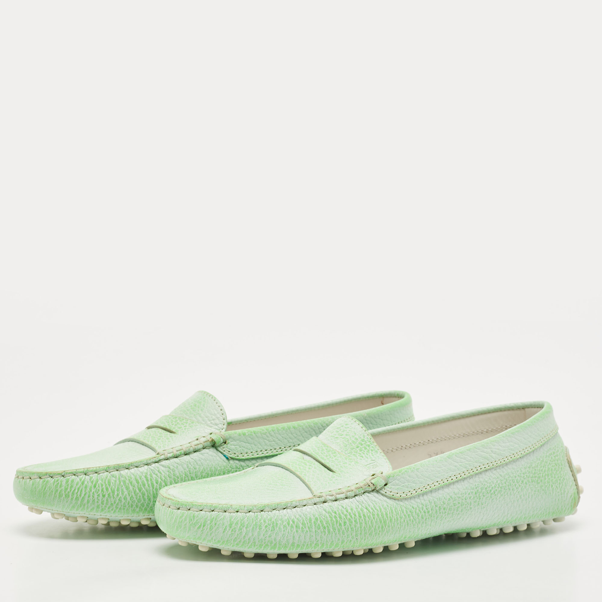 

Tod's Green Leather Penny Slip On Loafers Size