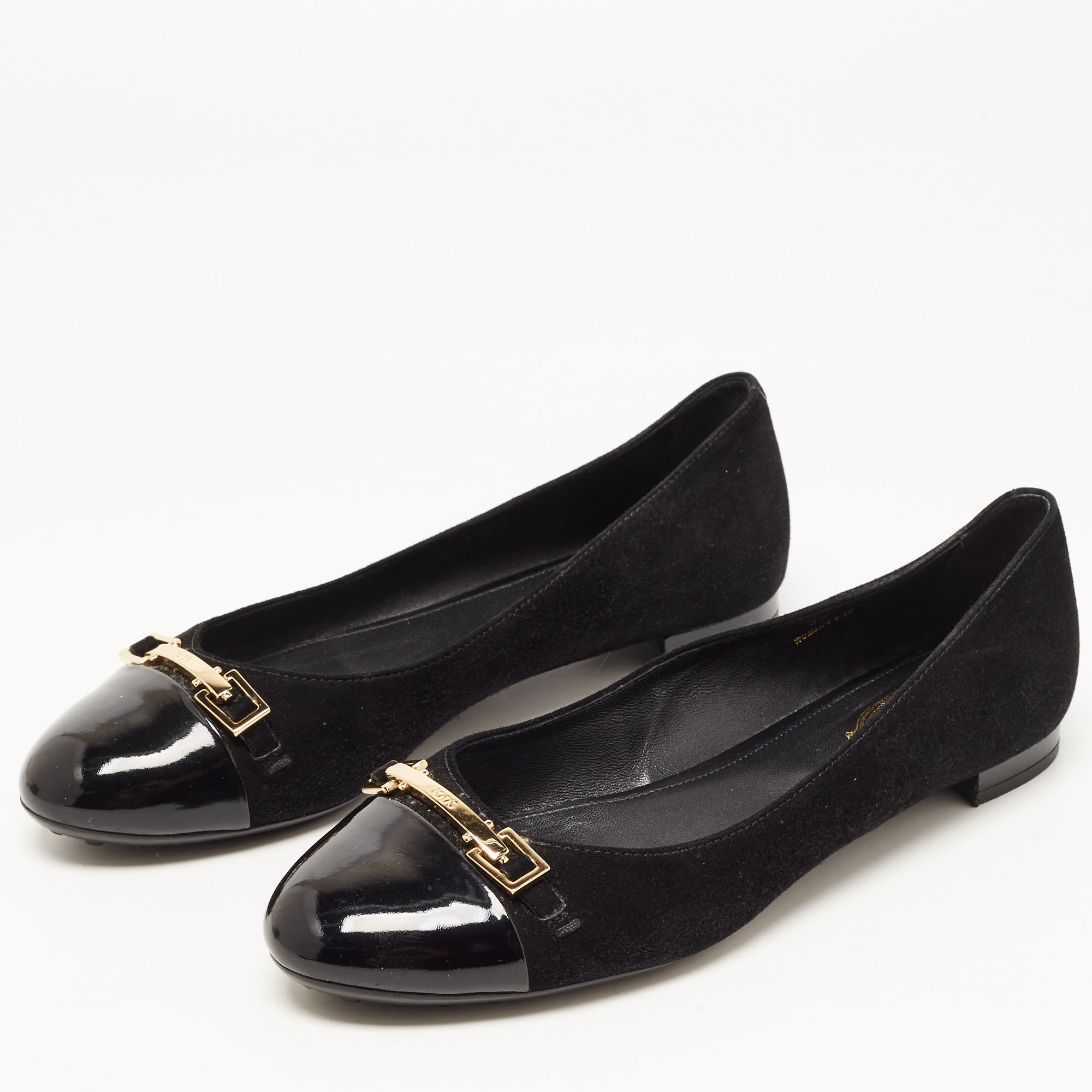 

Tod's Black Suede and Patent Leather Buckle Ballet Flats Size
