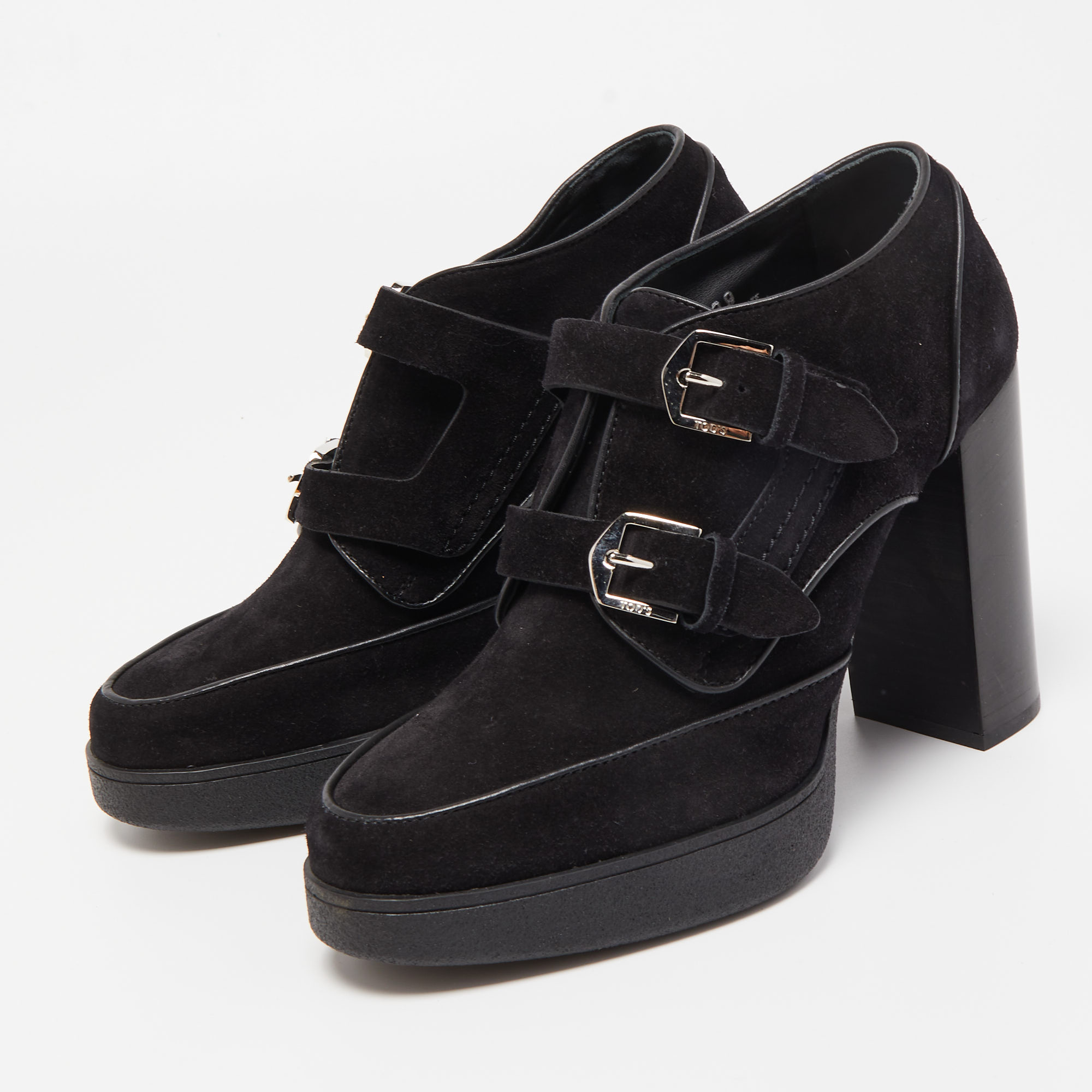 

Tod's Black Suede Buckle Details Ankle Booties Size