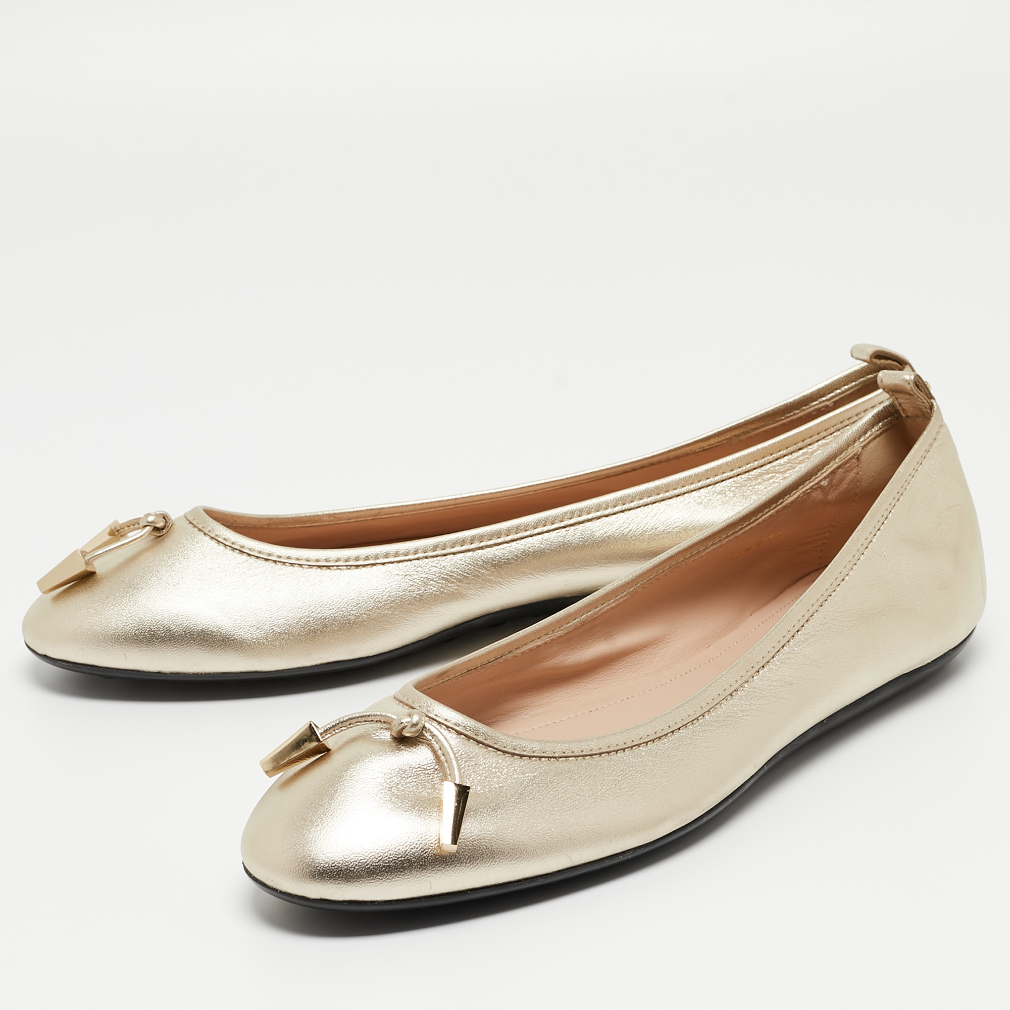 

Tod's Metallic Gold Leather Ballet Flats Size