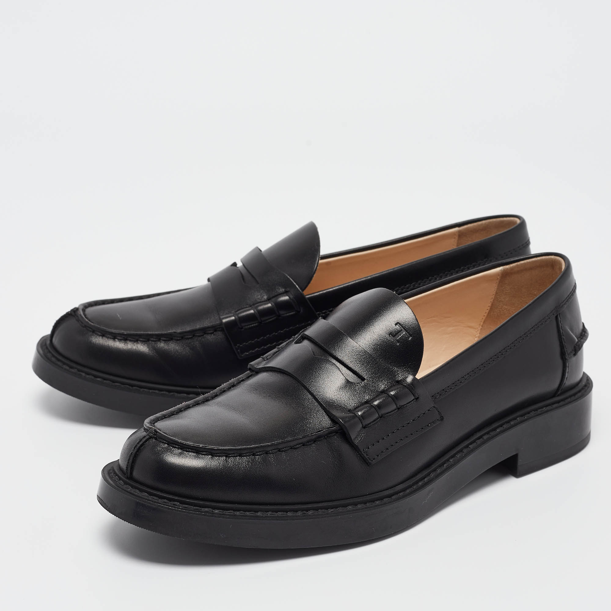 

Tod's Black Leather Gomma Basso Loafers Size