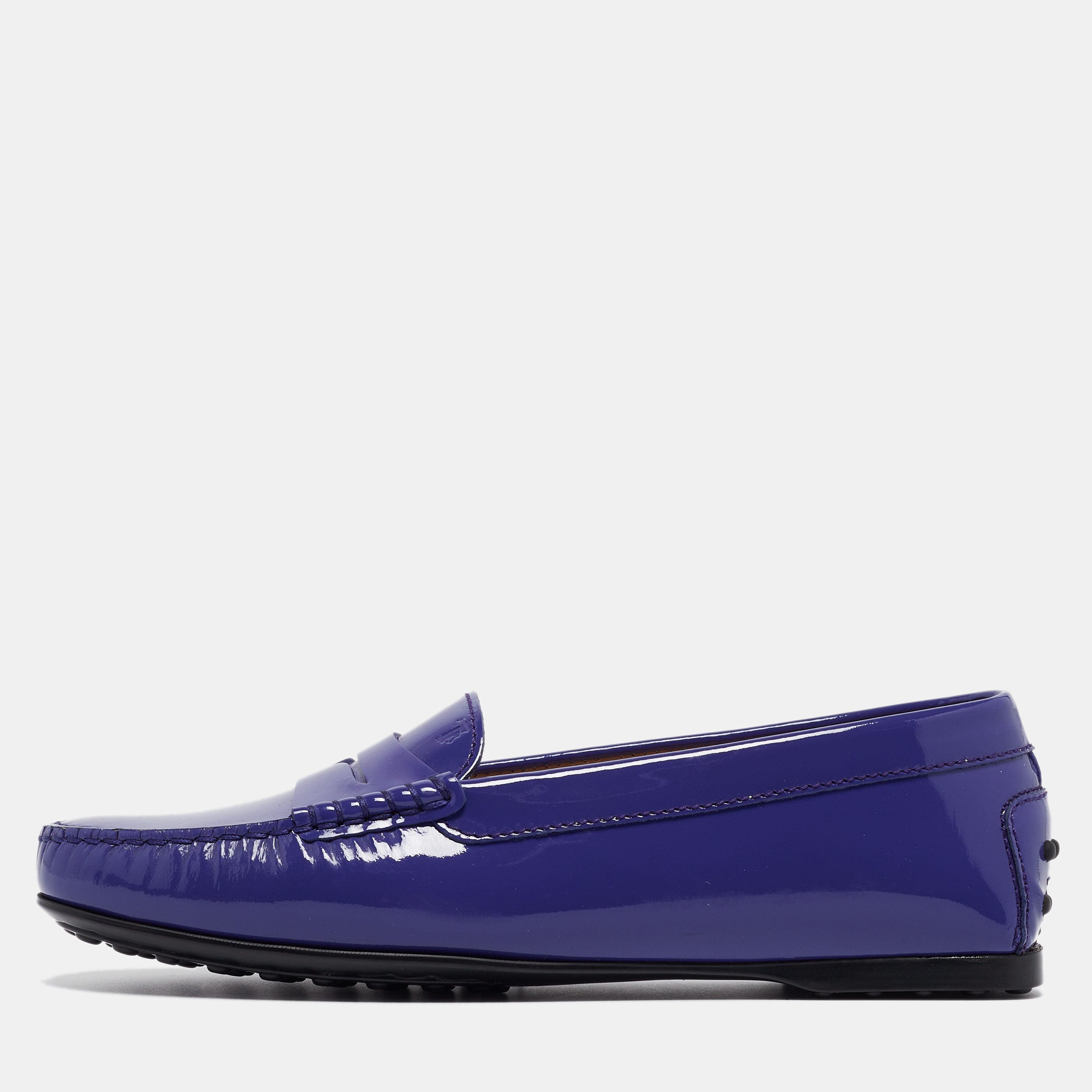 Pre-owned Tod's Violet Patent Leather Gommino Loafers Size 36 In Purple