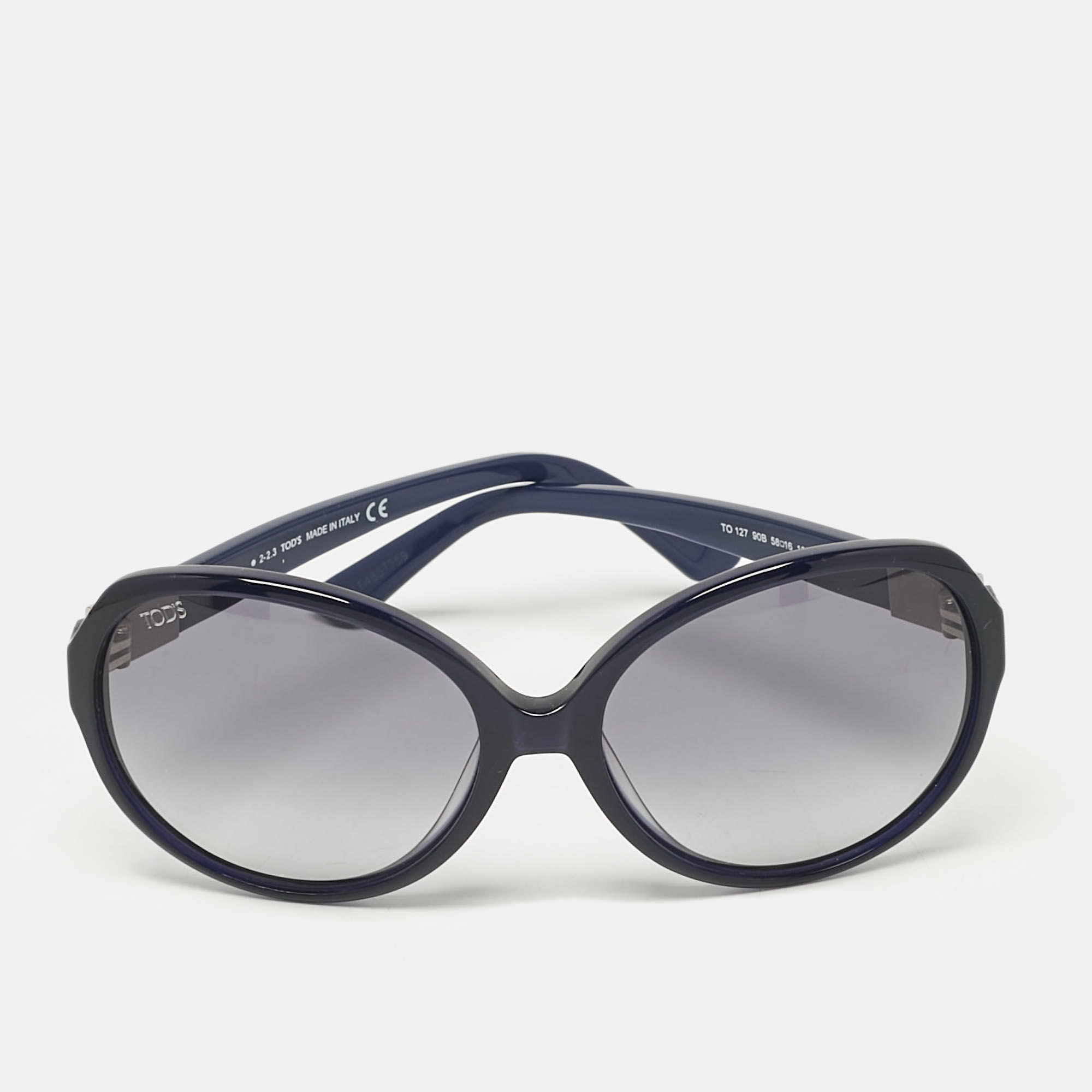 Pre-owned Tod's Navy Blue Gradient Logo Oversized Sunglasses