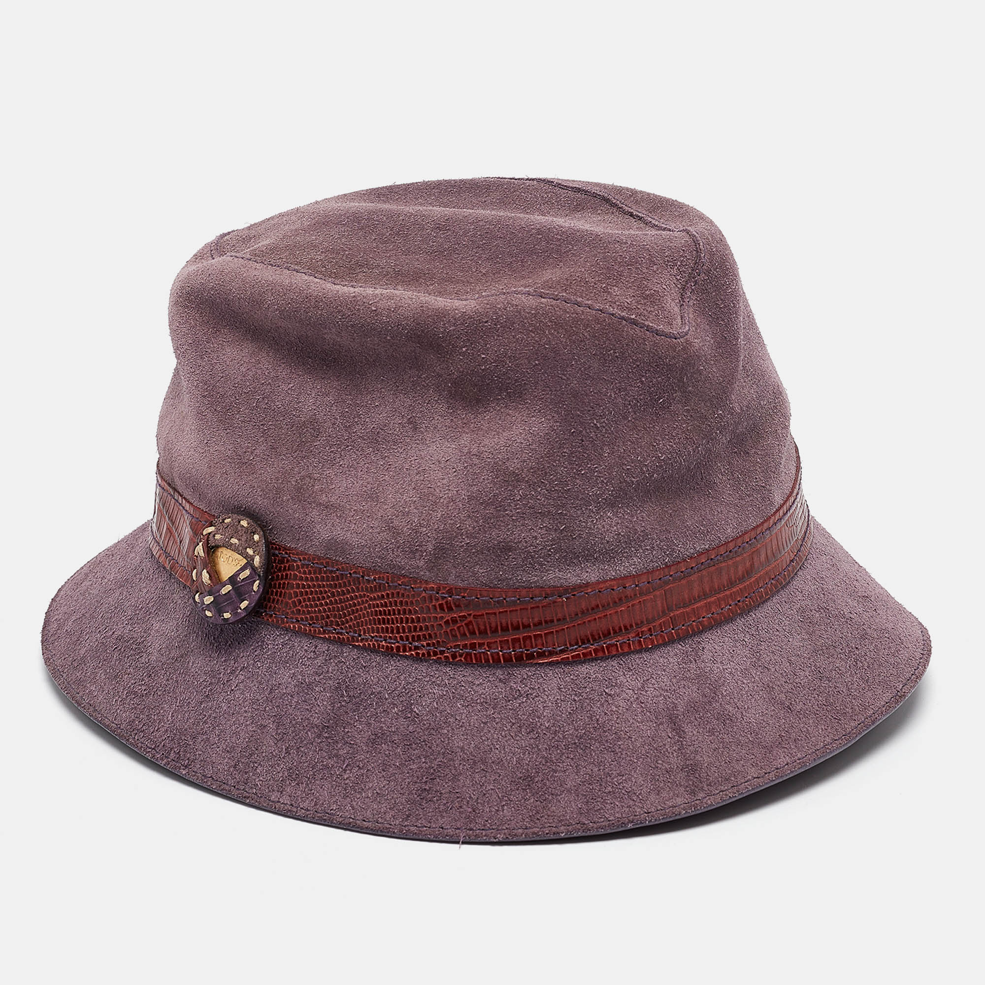 

Tod's Light Purple Leather Trim Suede Bucket Hat S