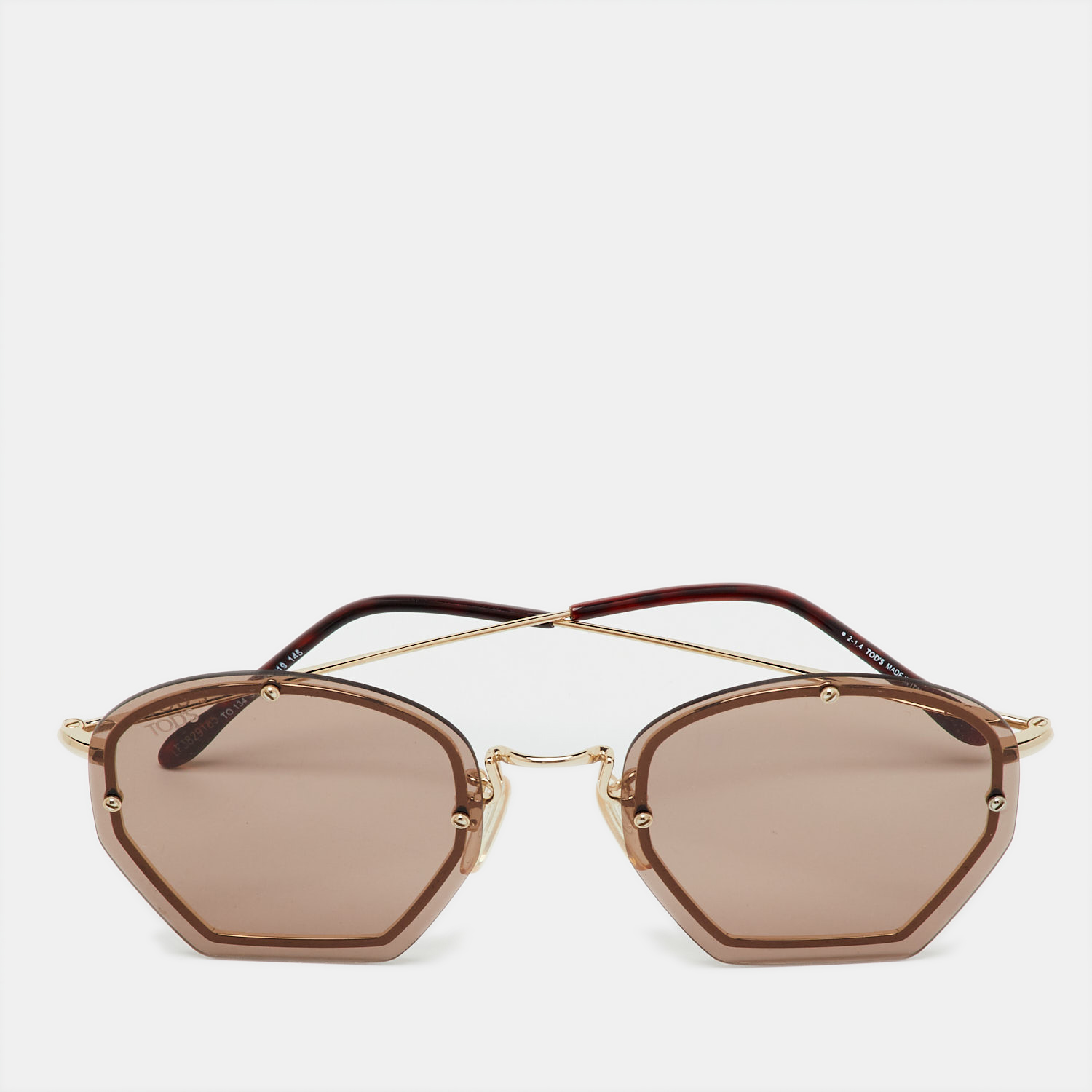 Pre-owned Tod's Gold Tone/brown To134 Rimless Sunglasses