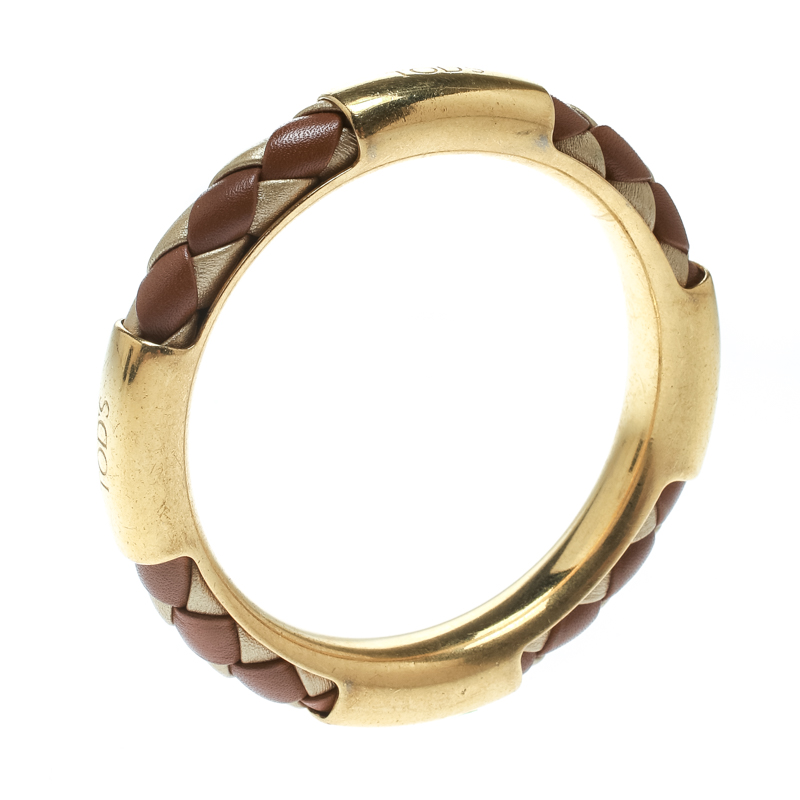 

Tod's Woven Leather Gold Tone Bangle Bracelet