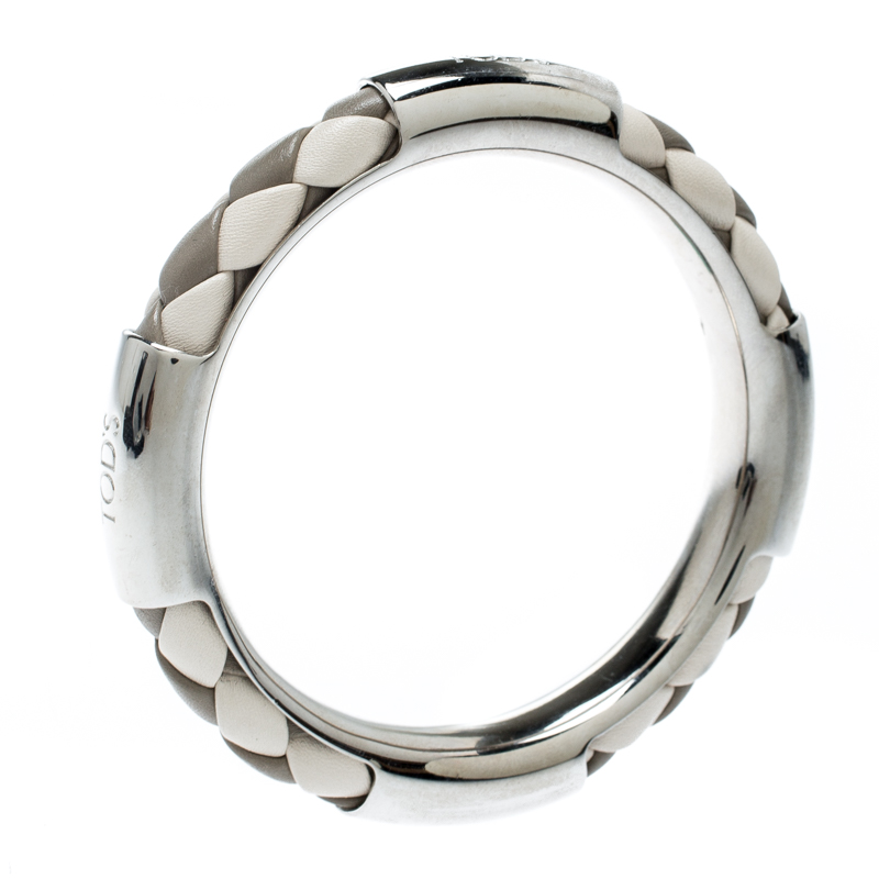 

Tod's Woven Leather Silver Tone Bangle Bracelet