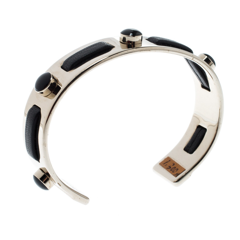 

Tod's Black Leather Gold Tone Open Cuff Bracelet