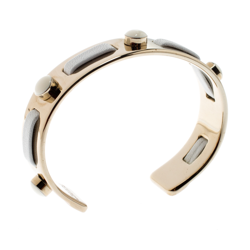 

Tod's White Leather Gold Tone Open Cuff Bracelet