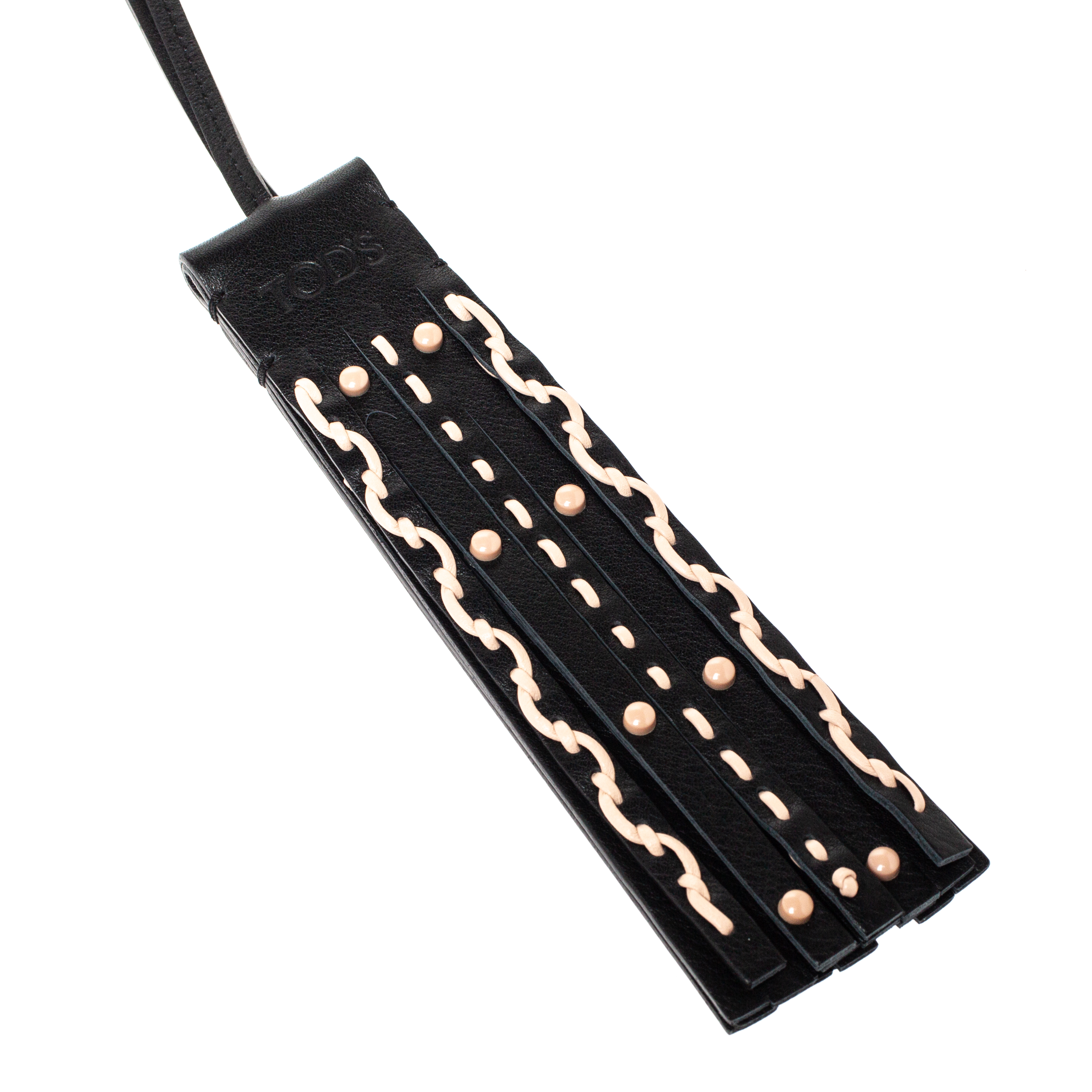 

Tod's Black Stitched Leather Tassel Fringed Bag Charm and Key Holder