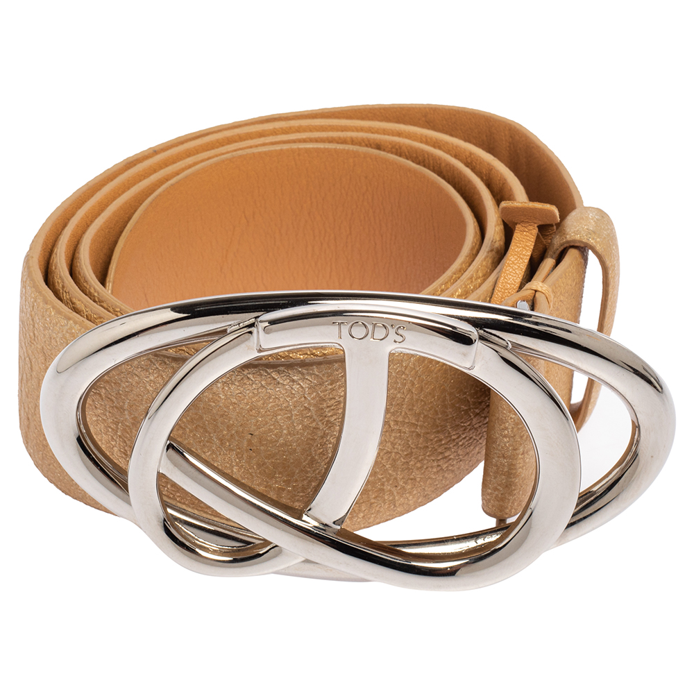 

Tod's Metallic Gold Leather Buckle Belt