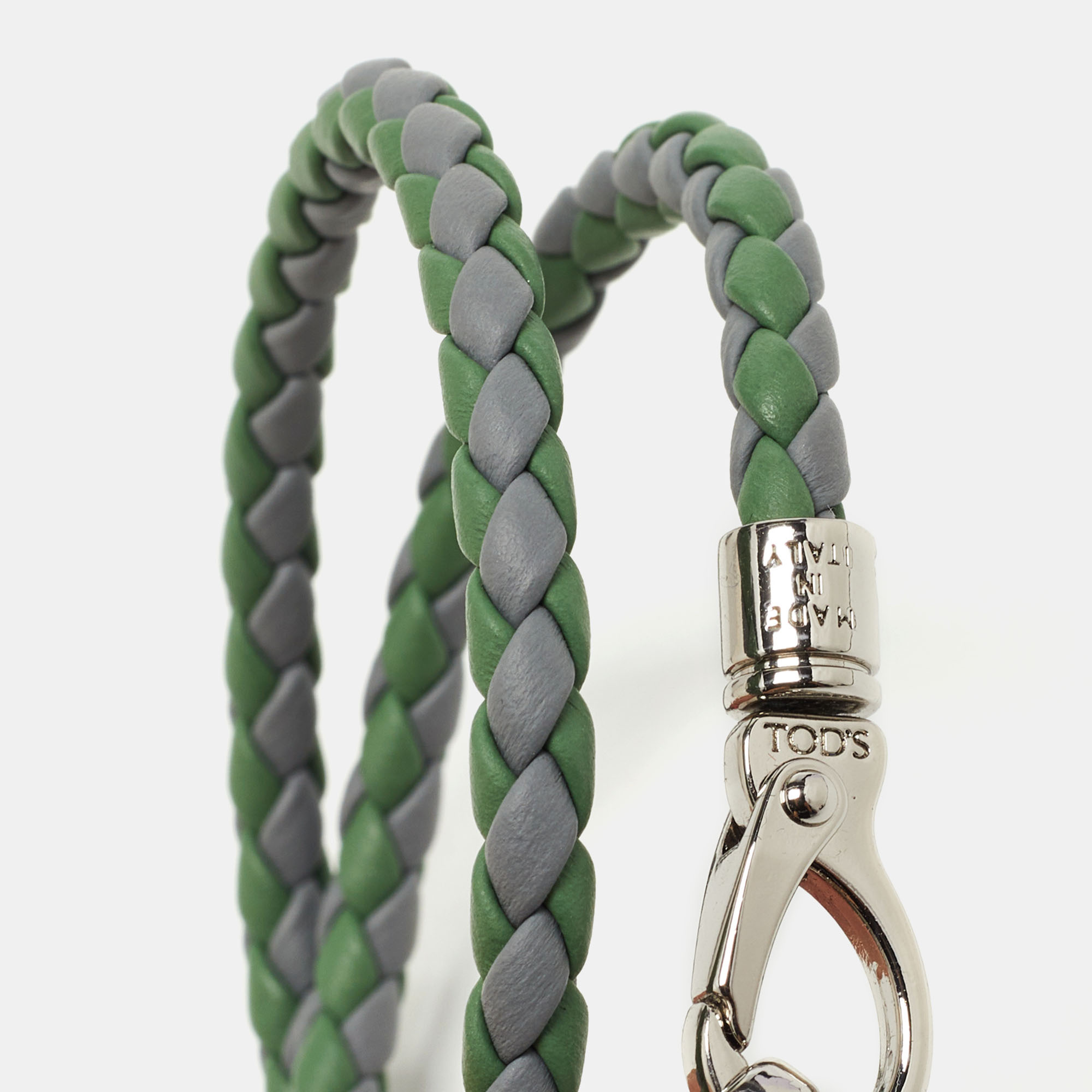 

Tod's Two Tone Woven Leather Silver Tone Double Wrap Bracelet, Green
