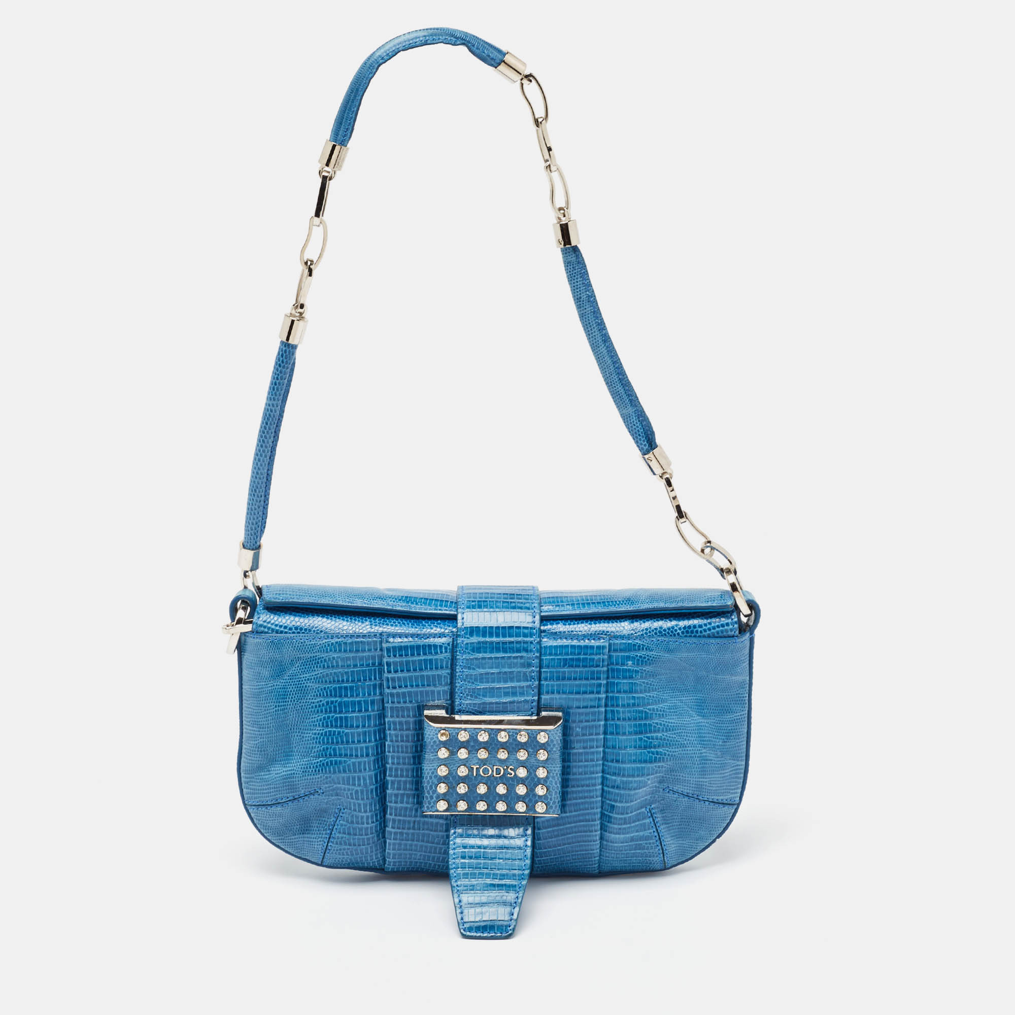 

Tod's Blue Lizard Crystal Embellished Frame Shoulder Bag