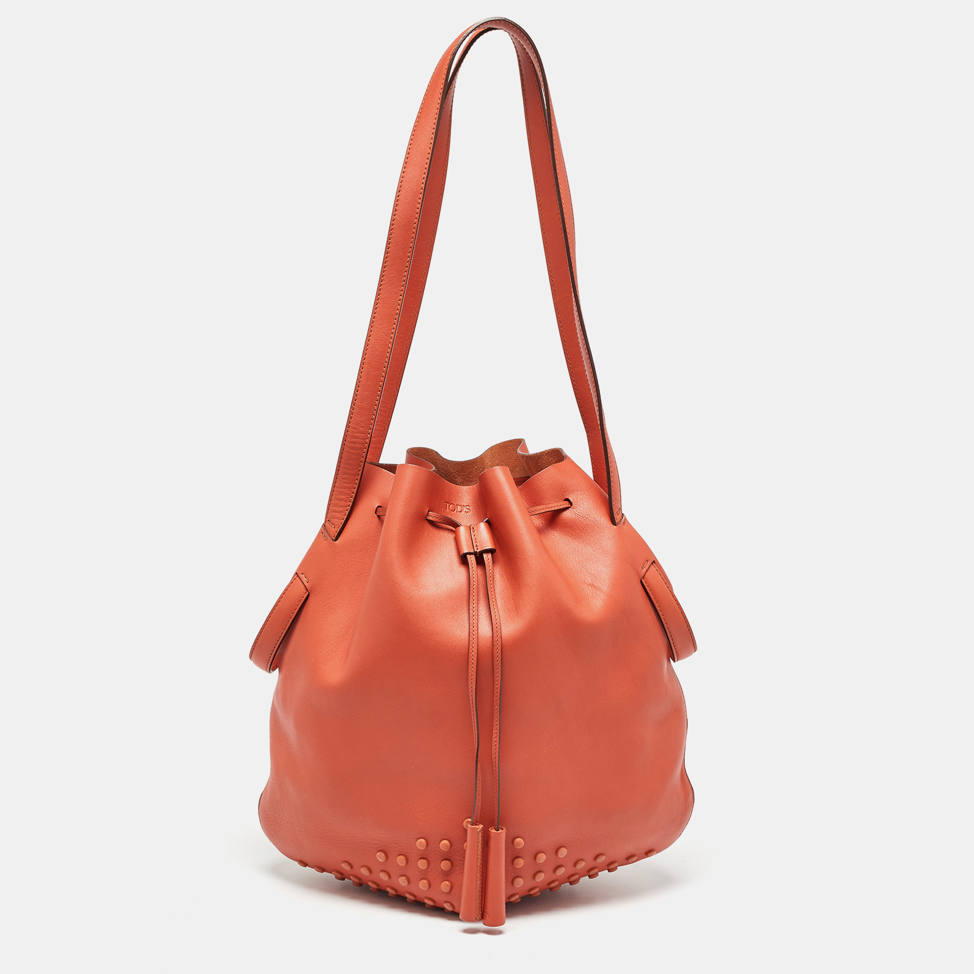 

Tod's Orange Leather Drawstring Bucket Bag