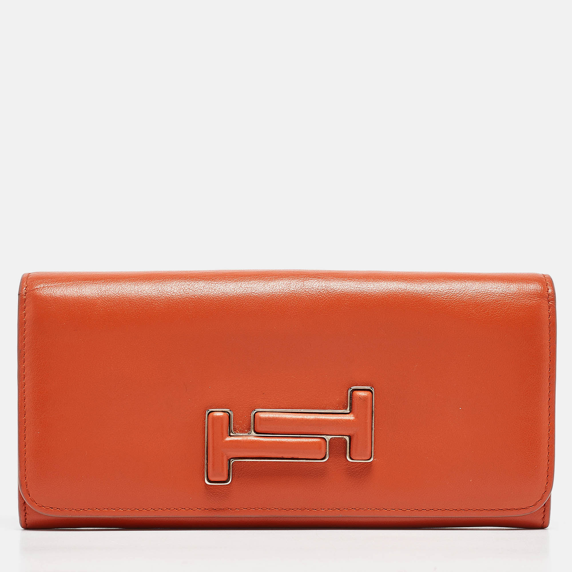 

Tod's Burnt Orange Leather Flap Continental Wallet