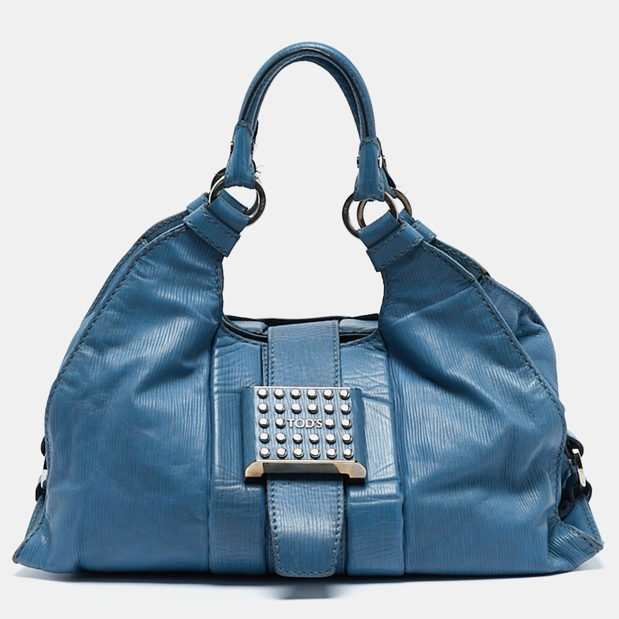 

Tod's Blue Leather Studded Lock Flap Shoulder Bag