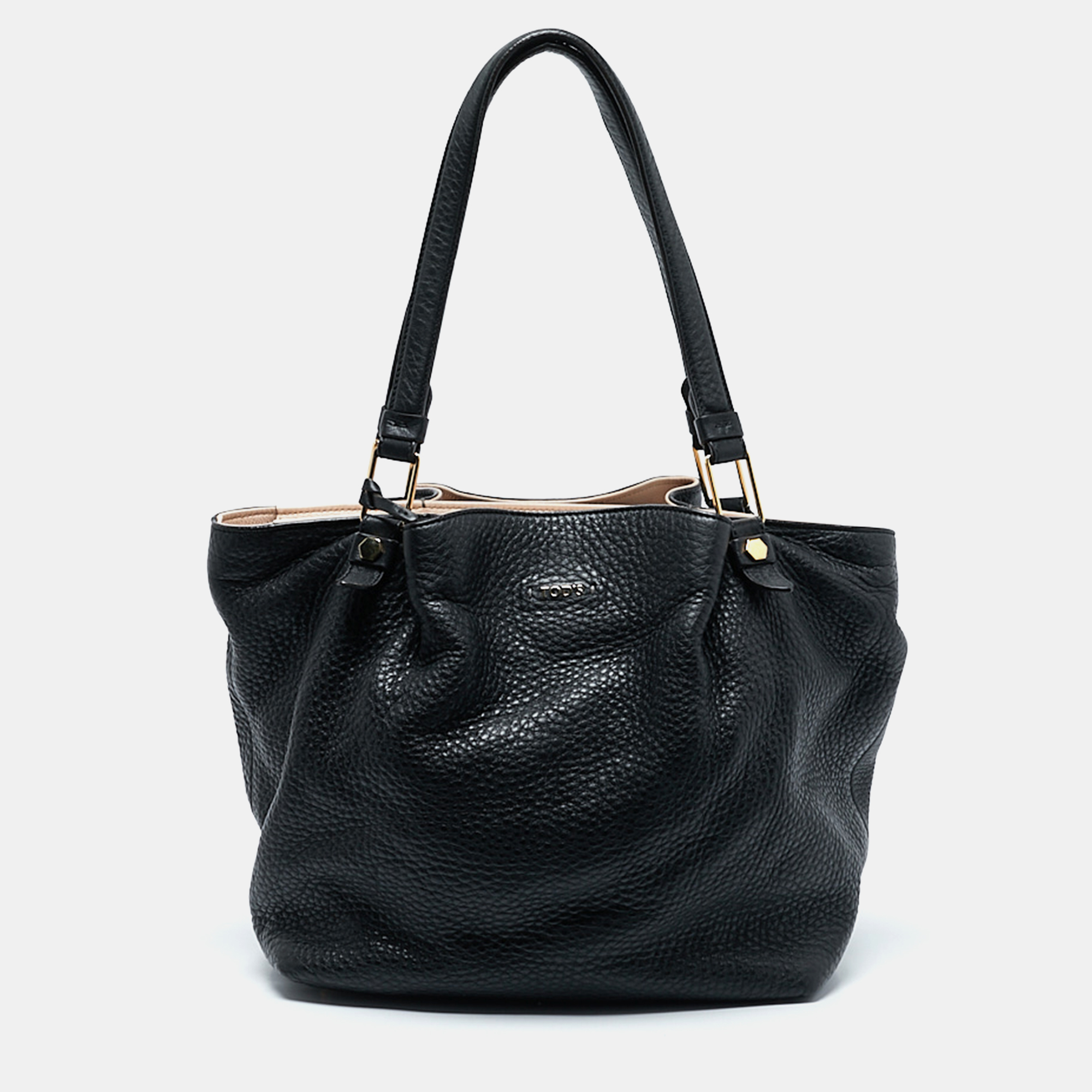 

Tod's Black Pebbled Leather Flower Tote