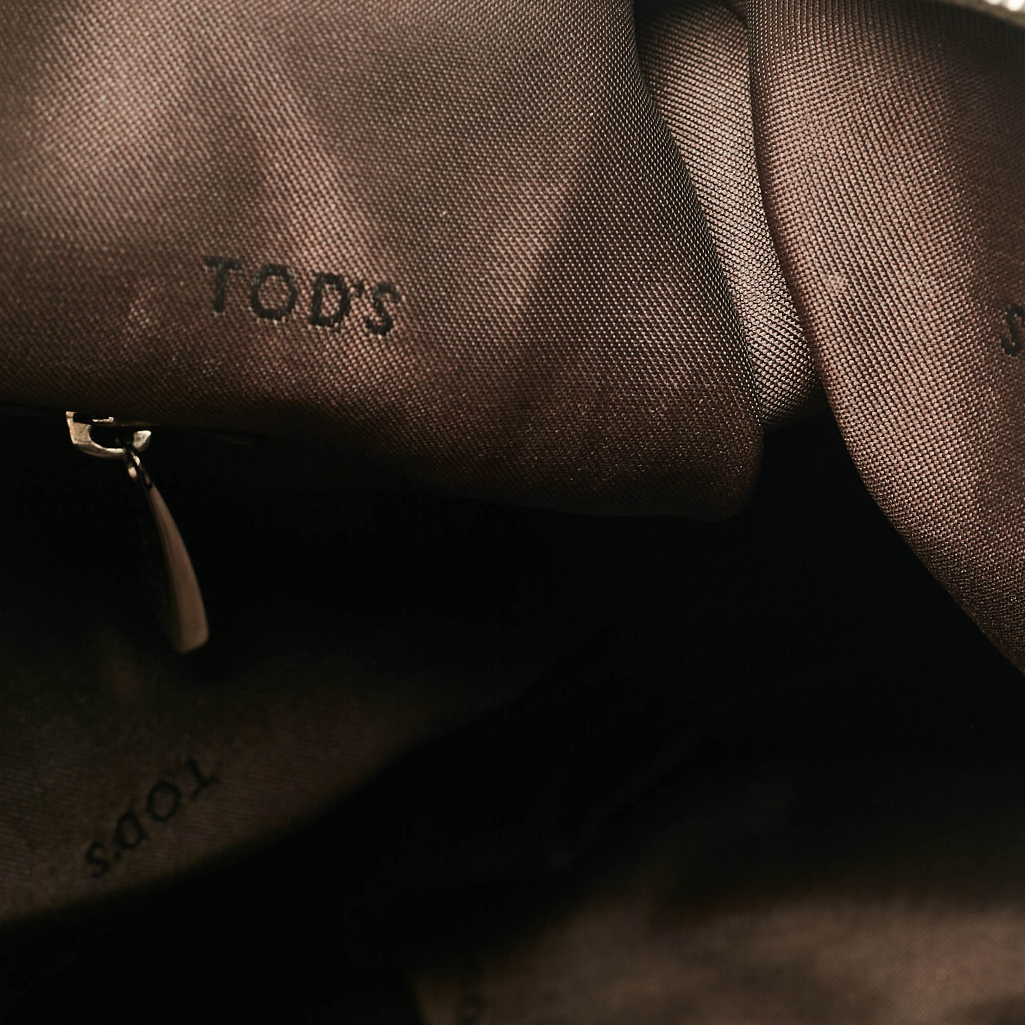 Tod`s Dark Brown Coated Canvas and Crackled Patent Leather Side Buckle Hobo 