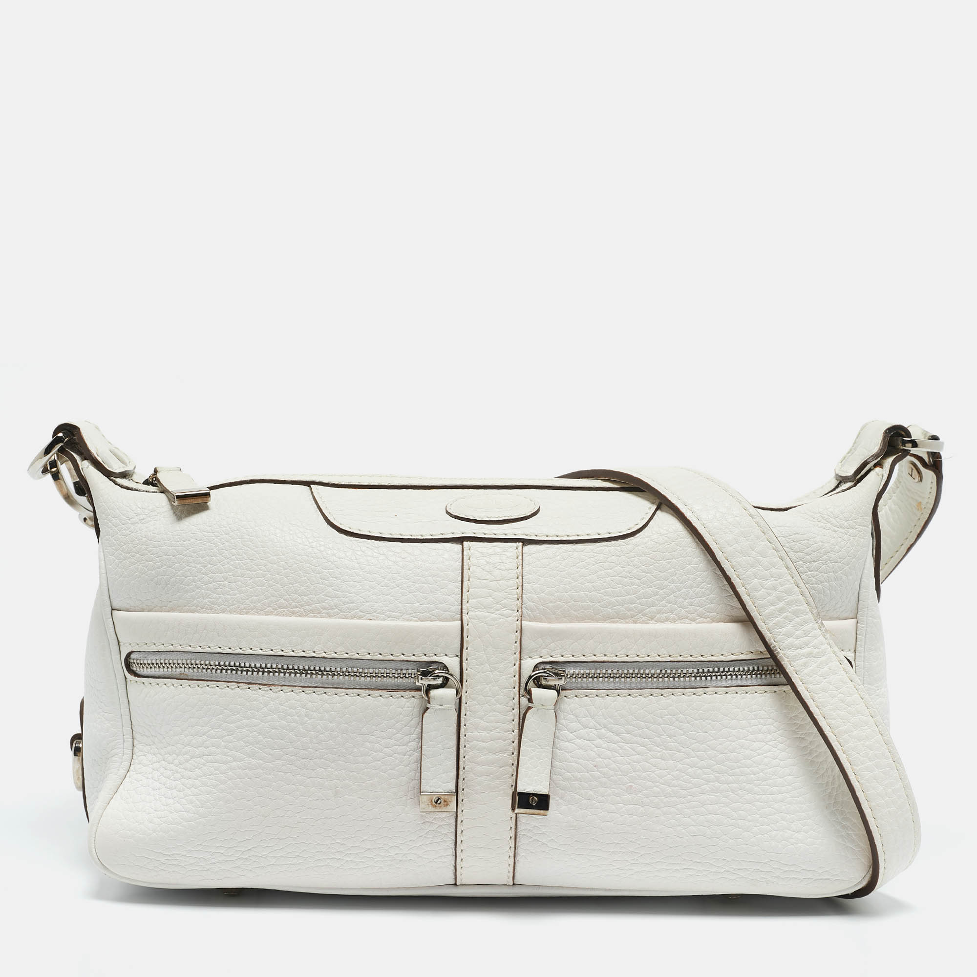 

Tod's White Leather Zip Pocket Shoulder Bag