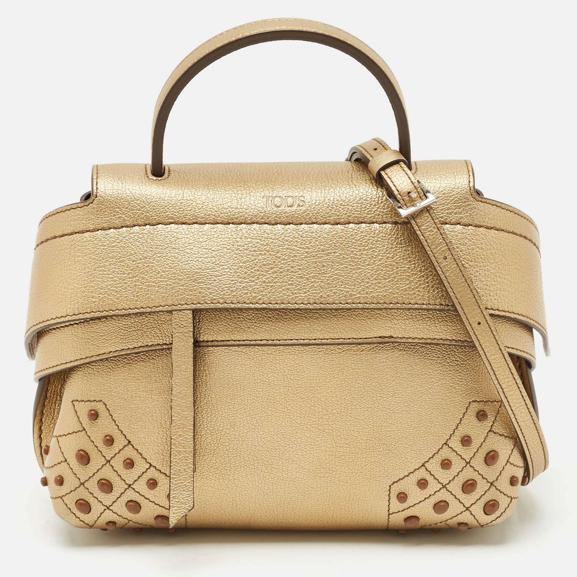 

Tod’s Gold Leather Gommino Wave Top Handle Bag