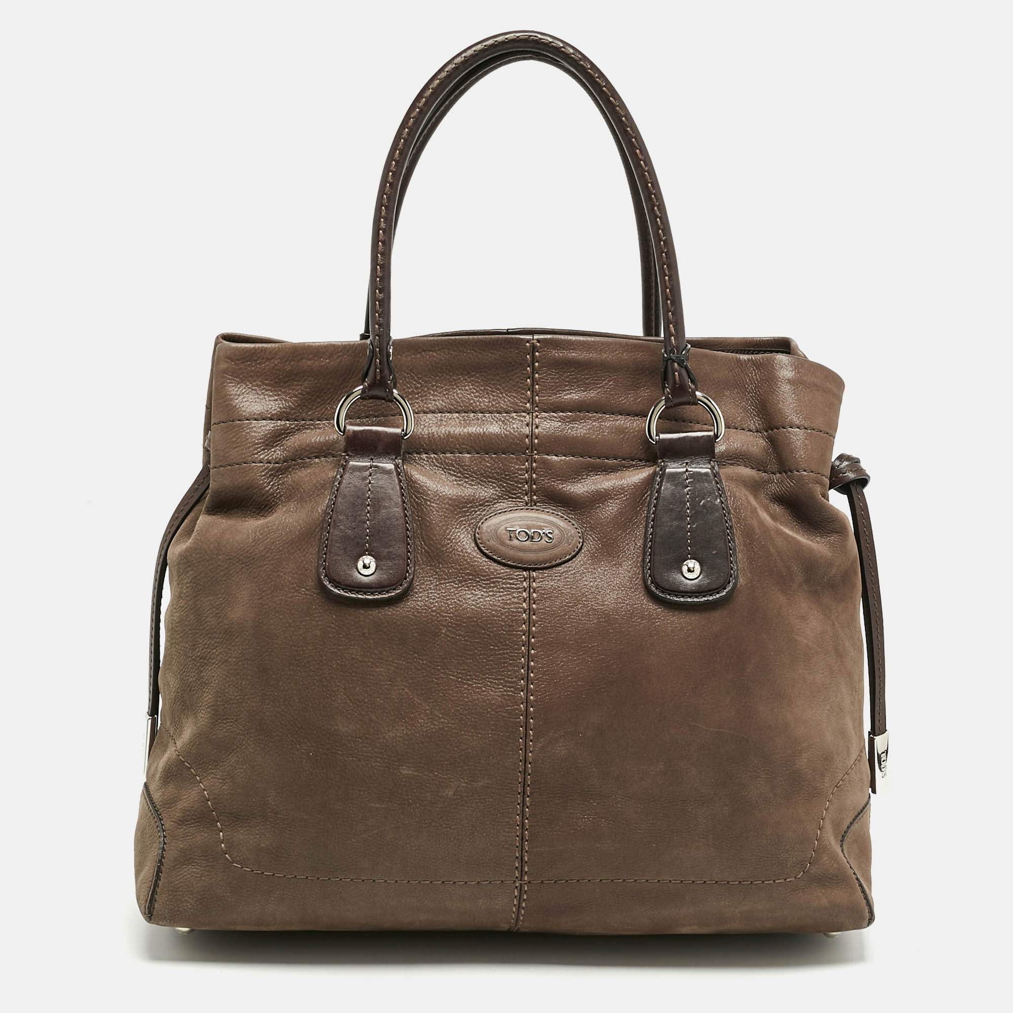 

Tod's Dark Brown Iridescent Leather Drawstring Tote