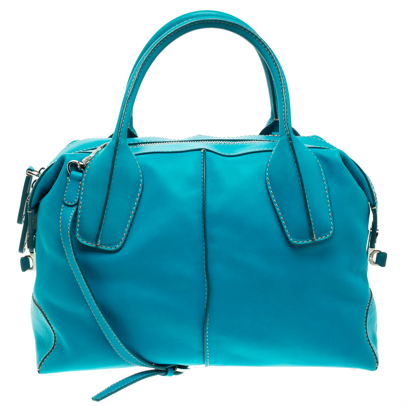 Tod's Blue Leather D Cube Bowler Bag