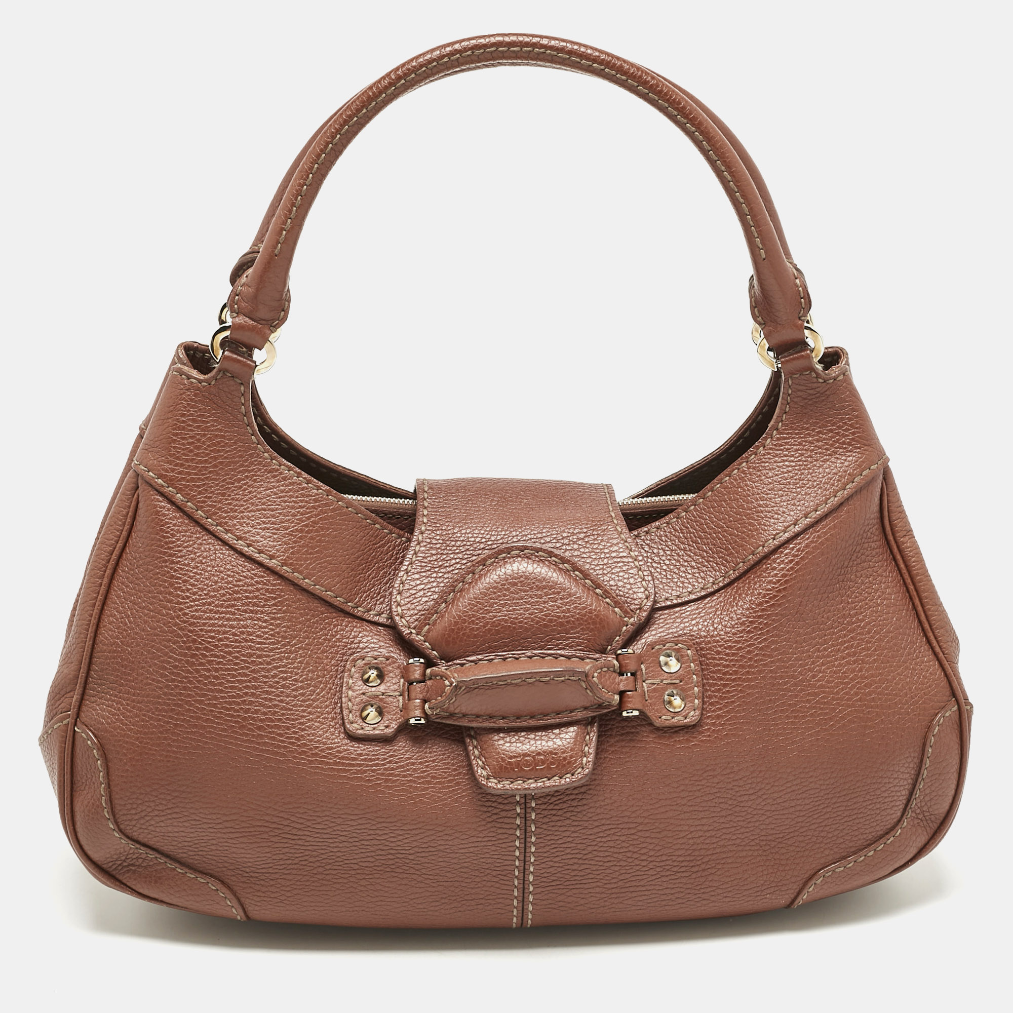 Pre-owned Tod's Brown Leather Studs Hobo