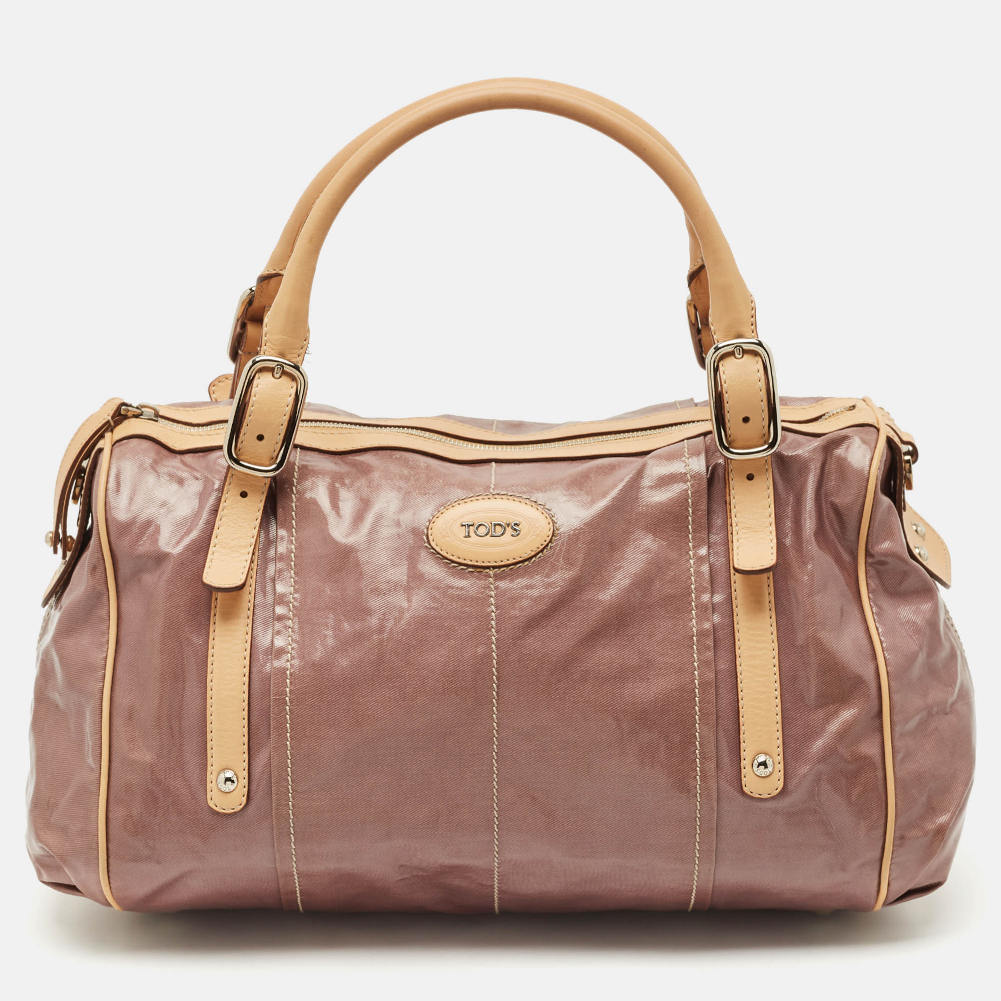 Pre-owned Tod's Mauve/tan Patent Fabric G-line Easy Duffel Bag In Purple