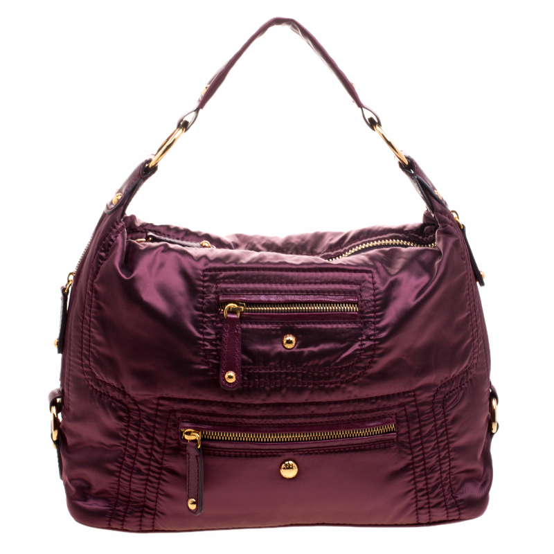 Pre Owned Tod's Purple Nylon Pashmy Hobo