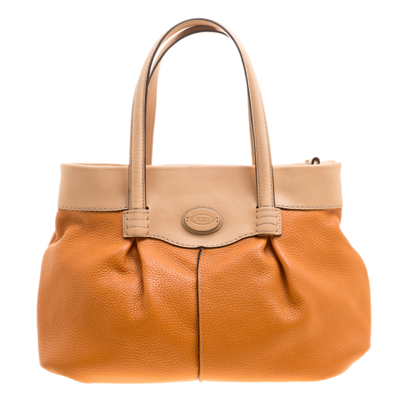 Pre Owned Tod's Orange and Beige Leather Tote