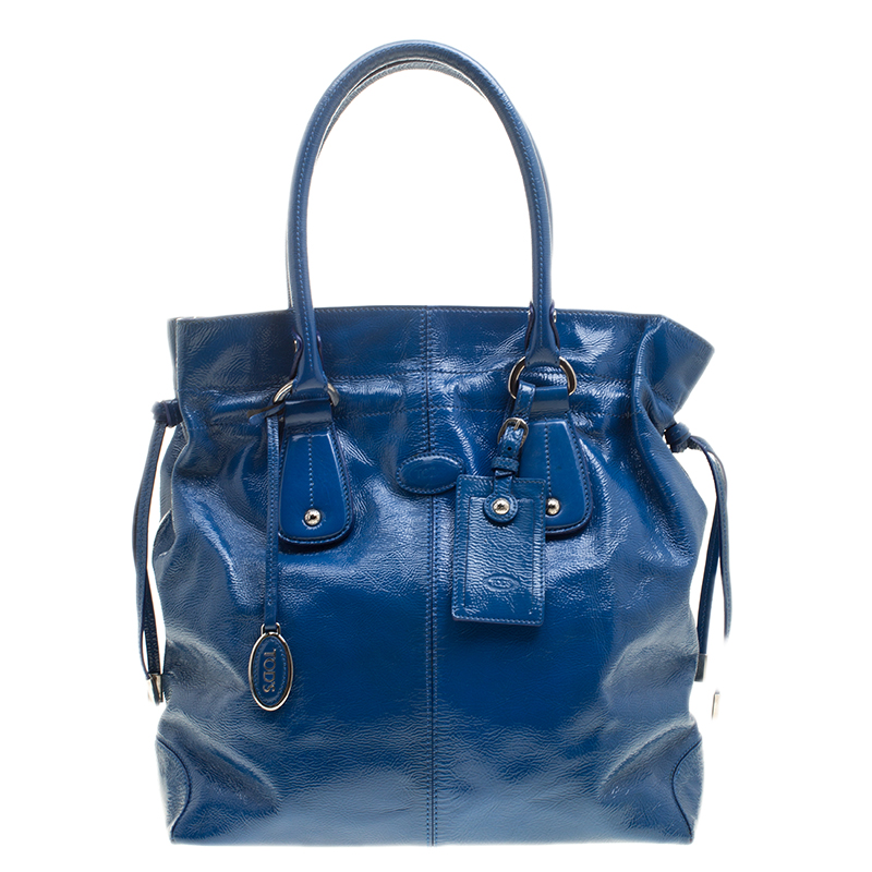 Pre Owned حقيبة يد تودز جلد لامع زرقاء