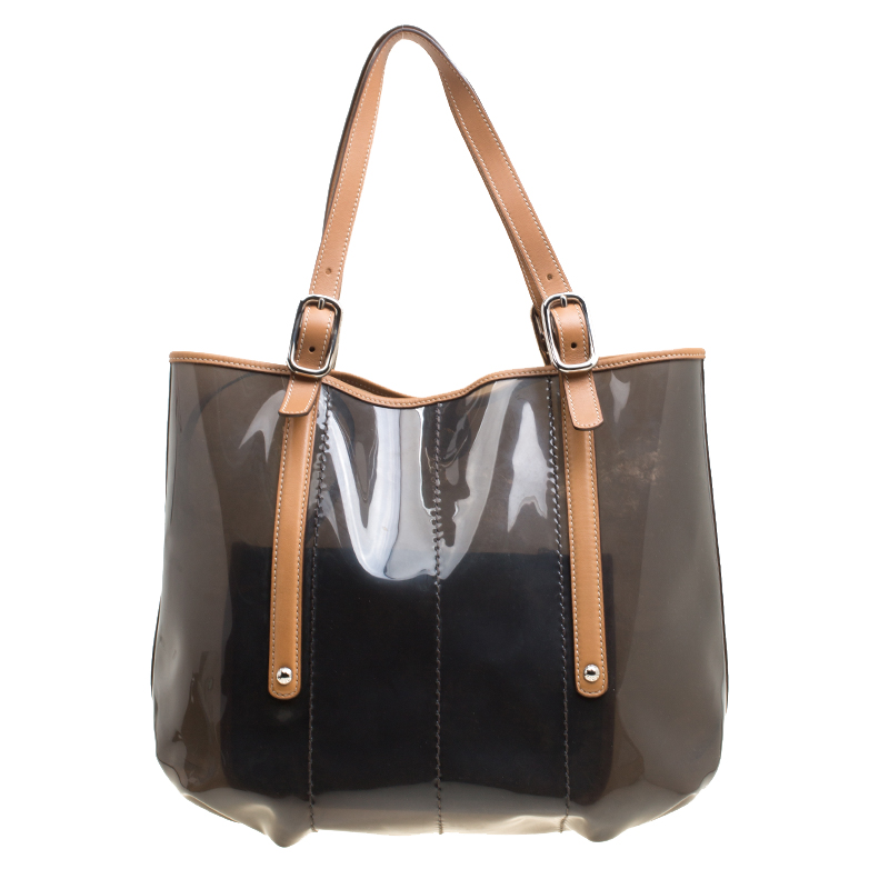 Pre-owned Tod's Black/brown Pvc And Leather Tote In Grey