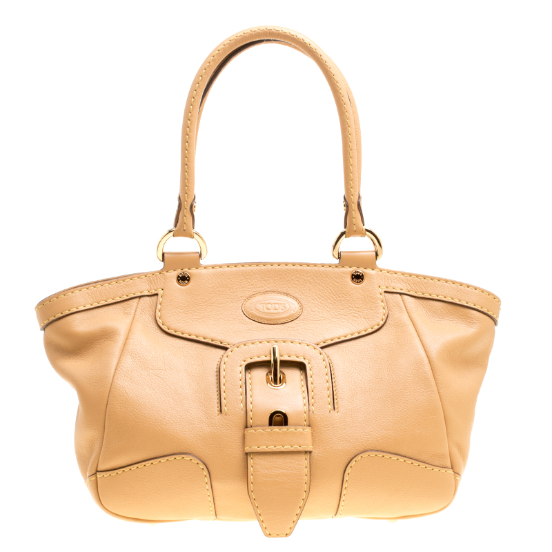 Pre Owned Tod's Tan Leather Carey Media Tote