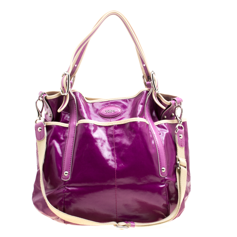 Tod's Purple Glazed Coated Canvas G-Line Easy Sacca Tote
