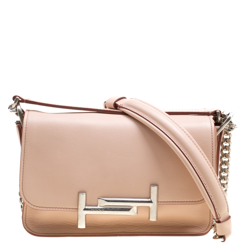 Tod S Blush Pink Leather Mini Double T Shoulder Bag