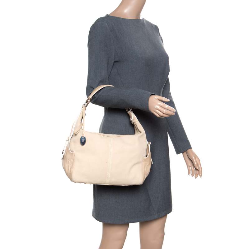 

Tod's Beige Canvas and Leather Hobo, Cream