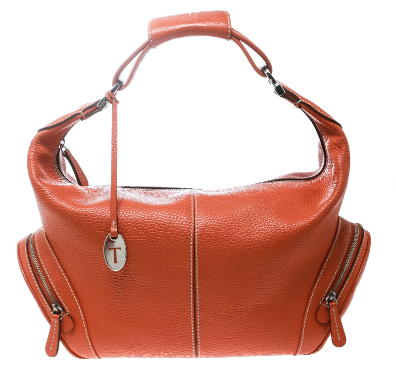 Pre Owned Tod's Orange Leather Charlotte Hobo