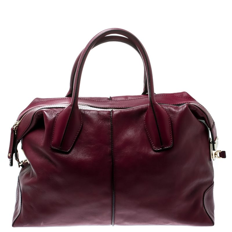 Tod's Burgundy Leather D-Styling Medium Top Handle Bag