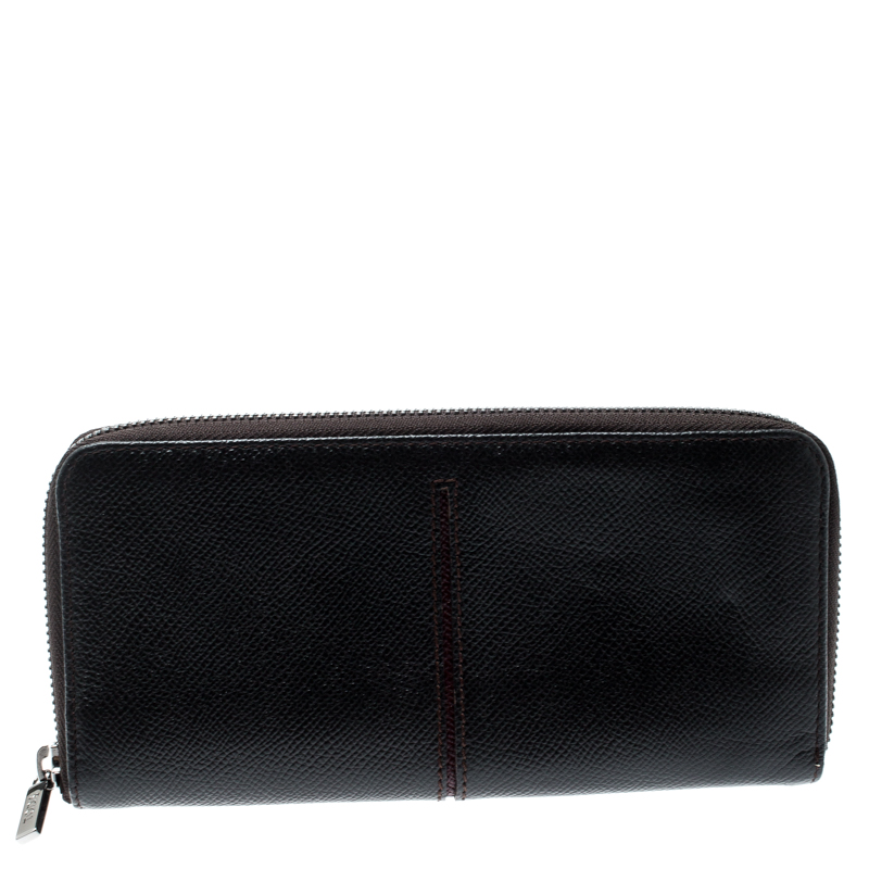 Tod's Black Leather Zip Around Wallet