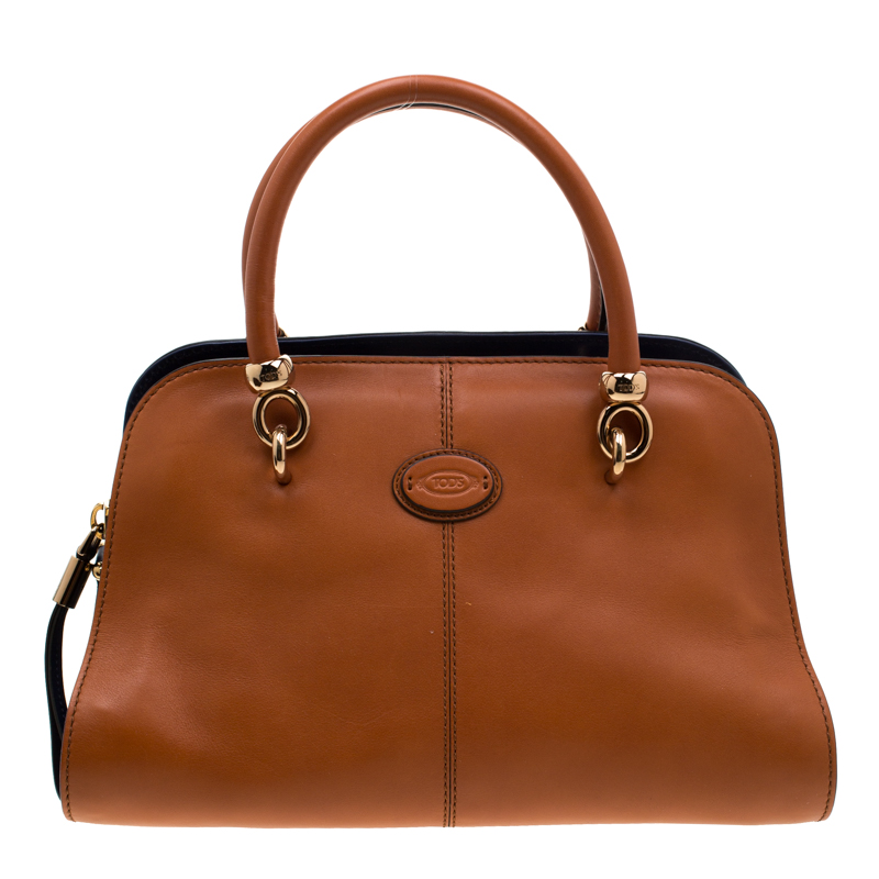 Tod's Brown/Blue Leather Sella Bowler Bag