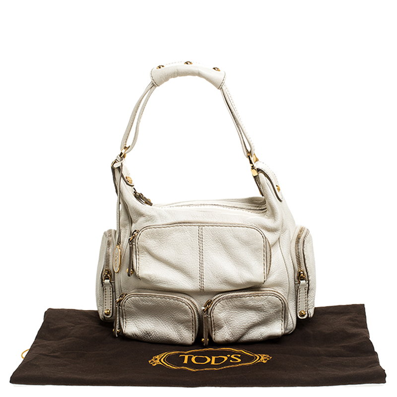 Pre-owned Tod's Cream Leather Zipped Pockets Satchel