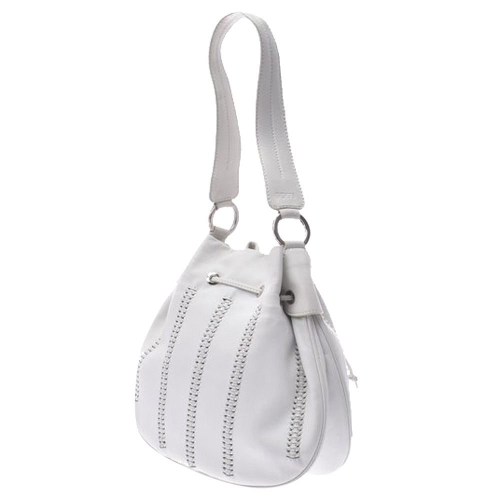 

Tod's White Leather Drawstring Type Shoulder Bag